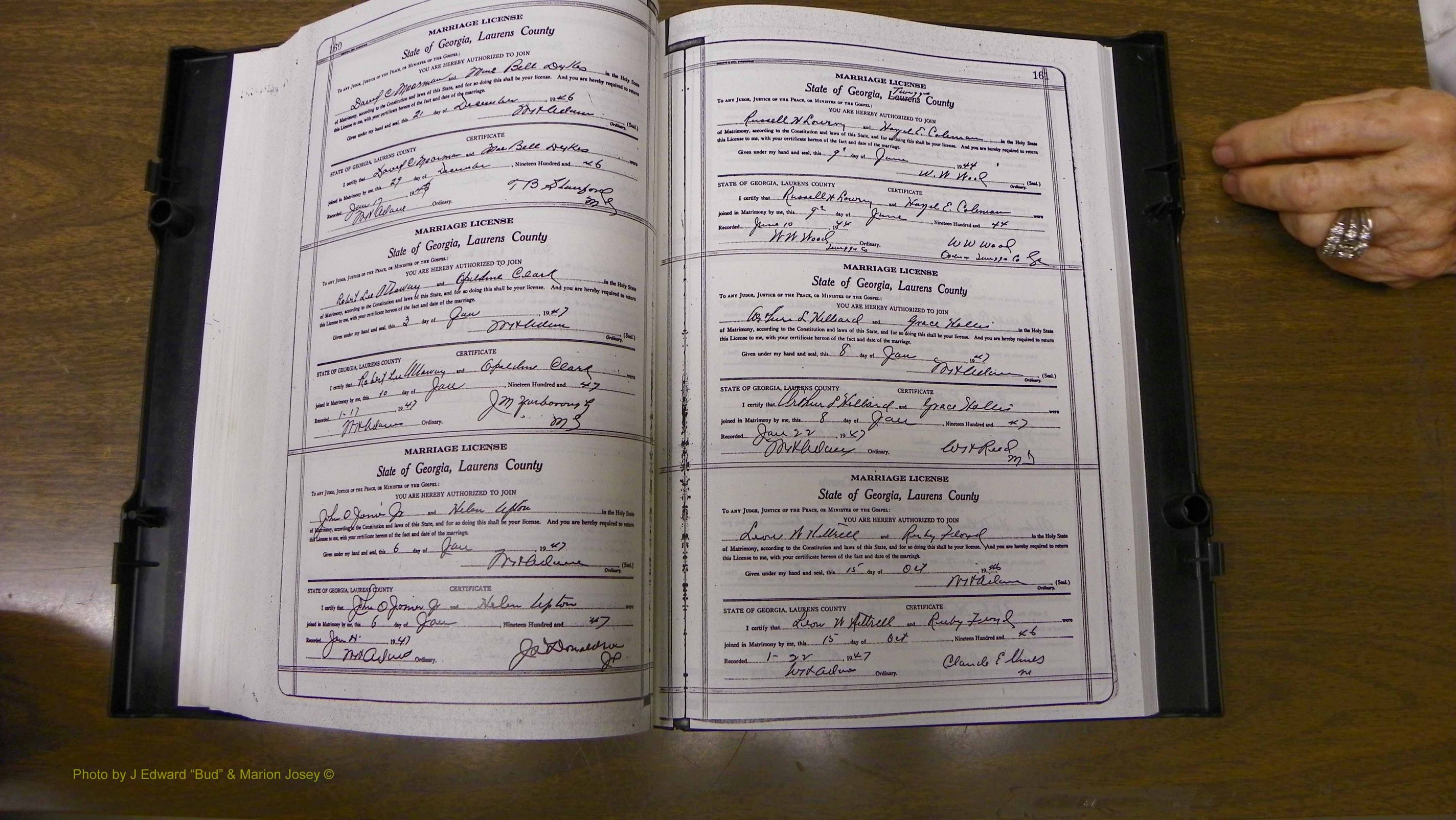 Laurens Co, GA, Marriages Book W, 1944 - 1955, White, P 160-161.JPG