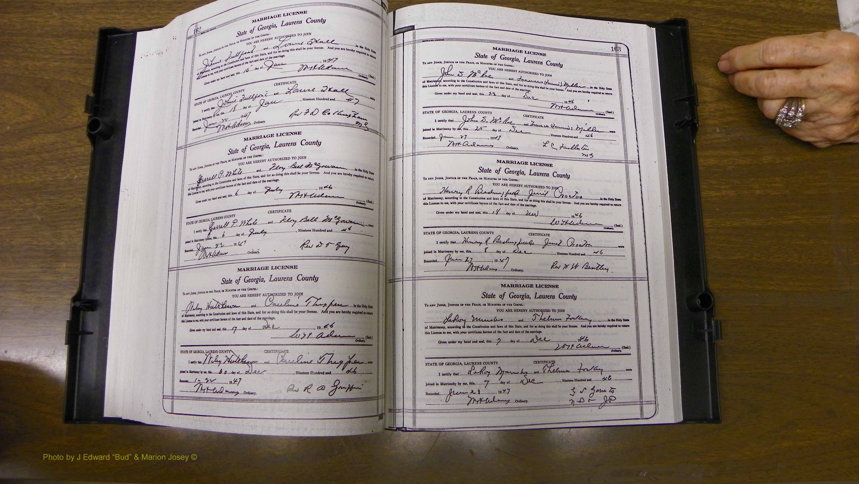 Laurens Co, GA, Marriages Book W, 1944 - 1955, White, P 162-163.JPG