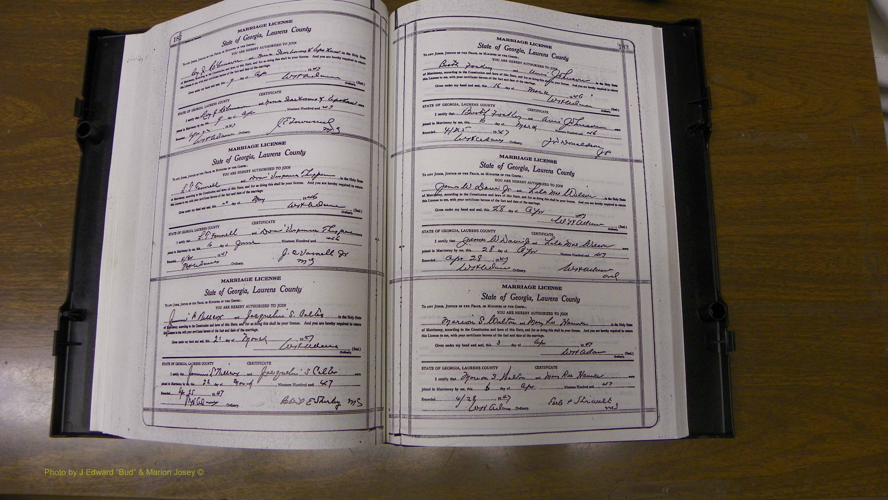 Laurens Co, GA, Marriages Book W, 1944 - 1955, White, P 182-183.JPG