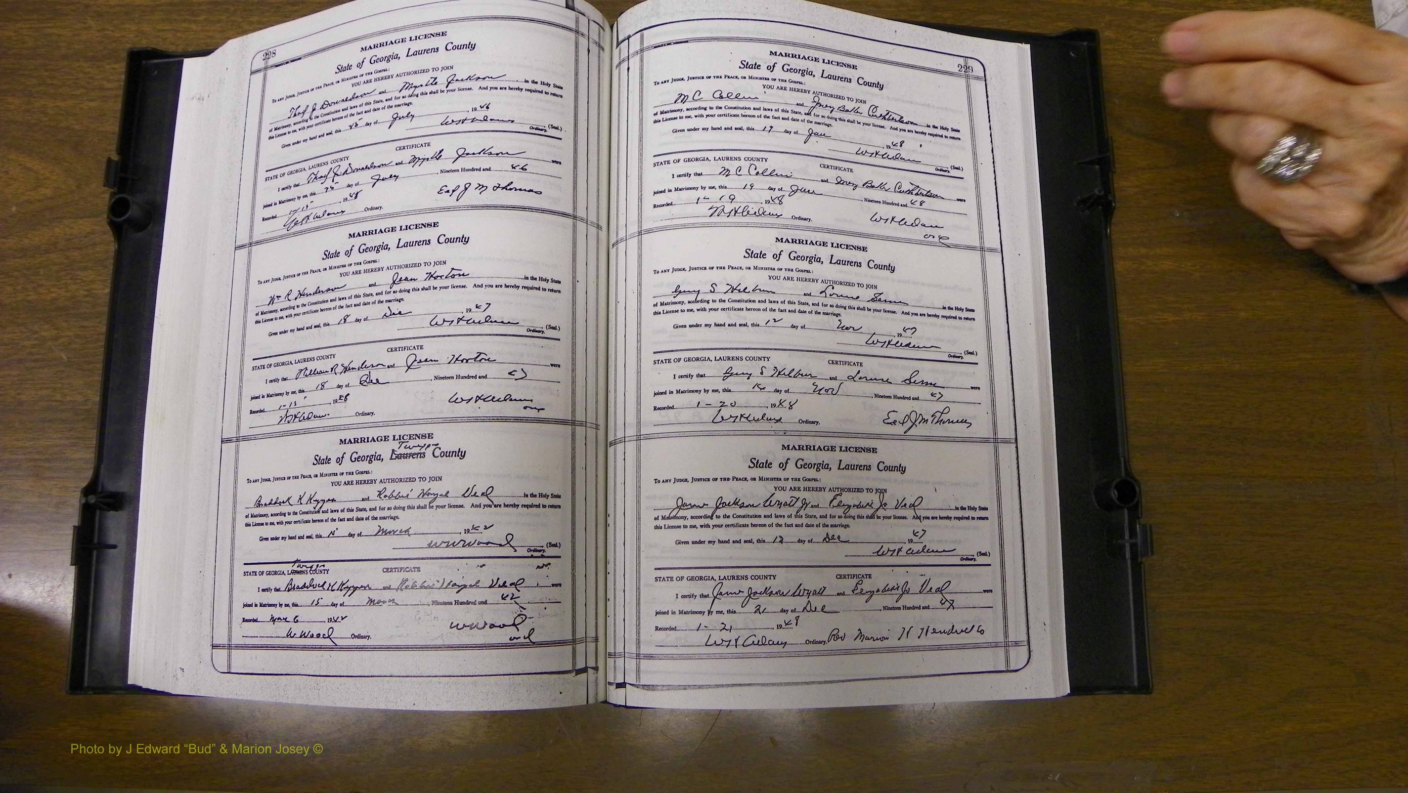 Laurens Co, GA, Marriages Book W, 1944 - 1955, White, P 228-229.JPG
