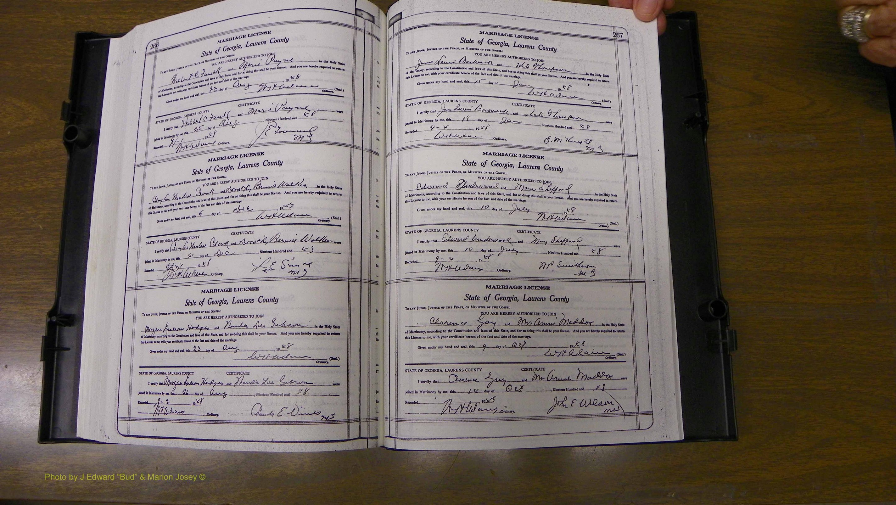 Laurens Co, GA, Marriages Book W, 1944 - 1955, White, P 266-267.JPG