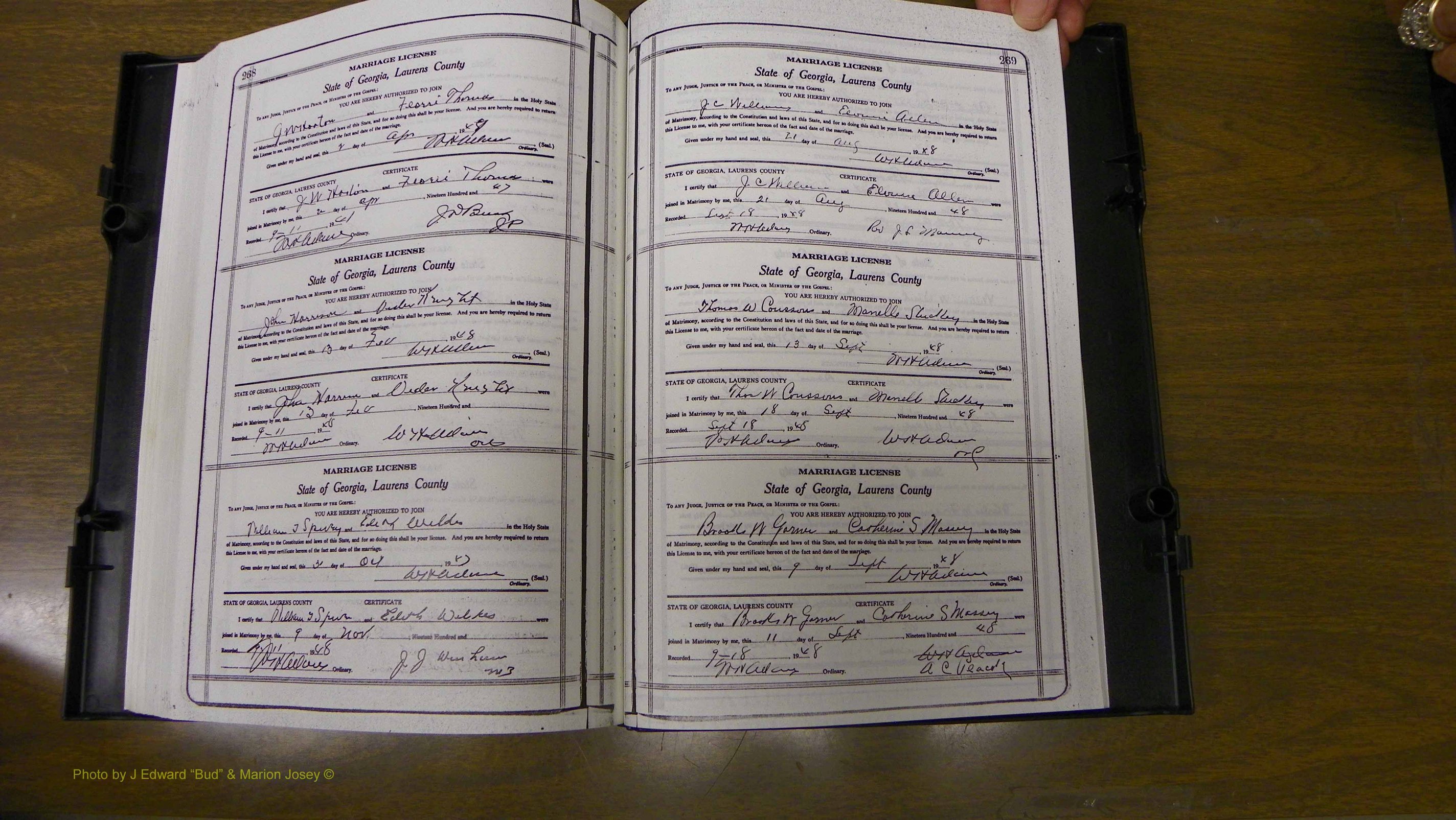 Laurens Co, GA, Marriages Book W, 1944 - 1955, White, P 268-269.JPG