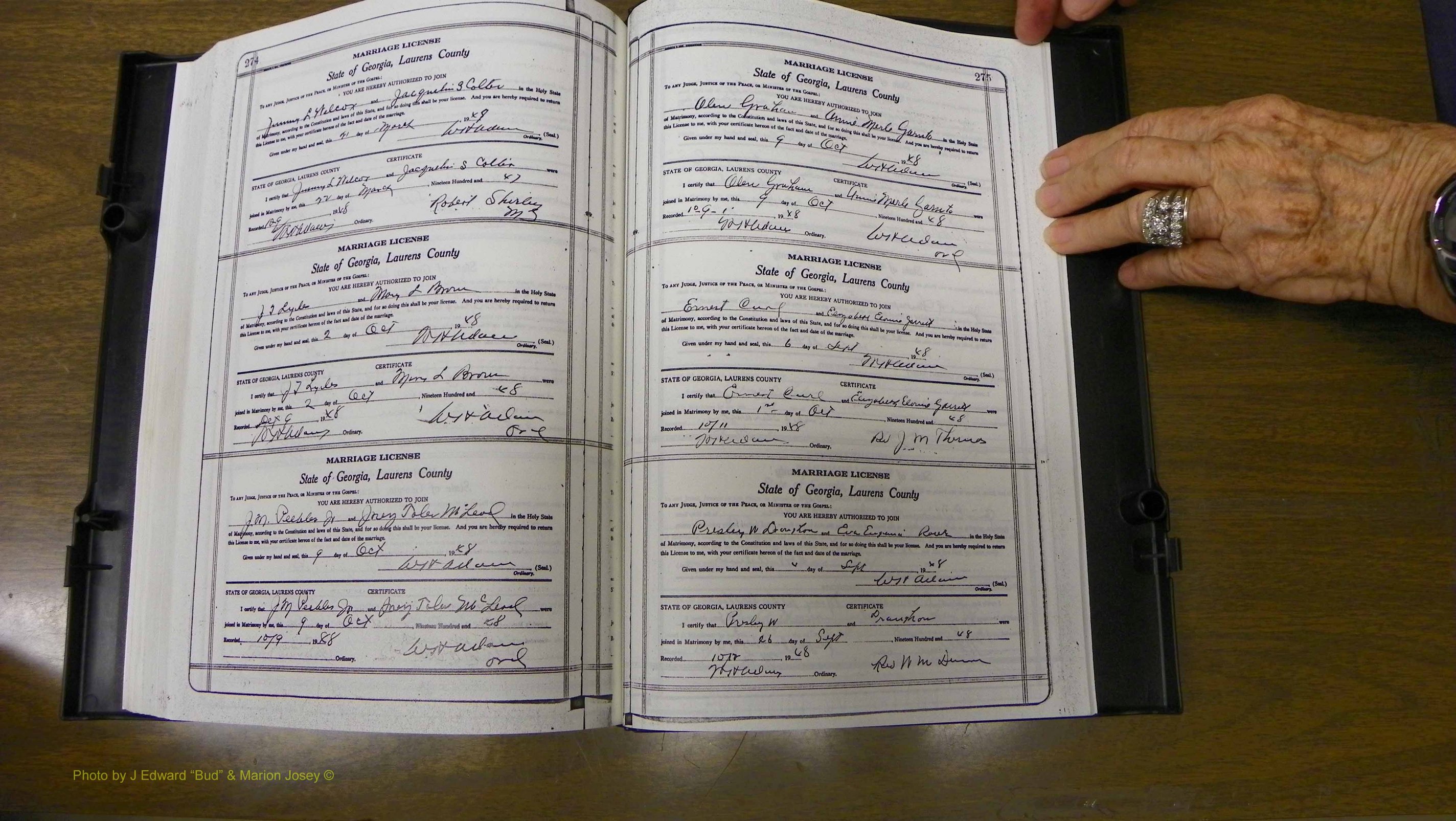 Laurens Co, GA, Marriages Book W, 1944 - 1955, White, P 274-275.JPG