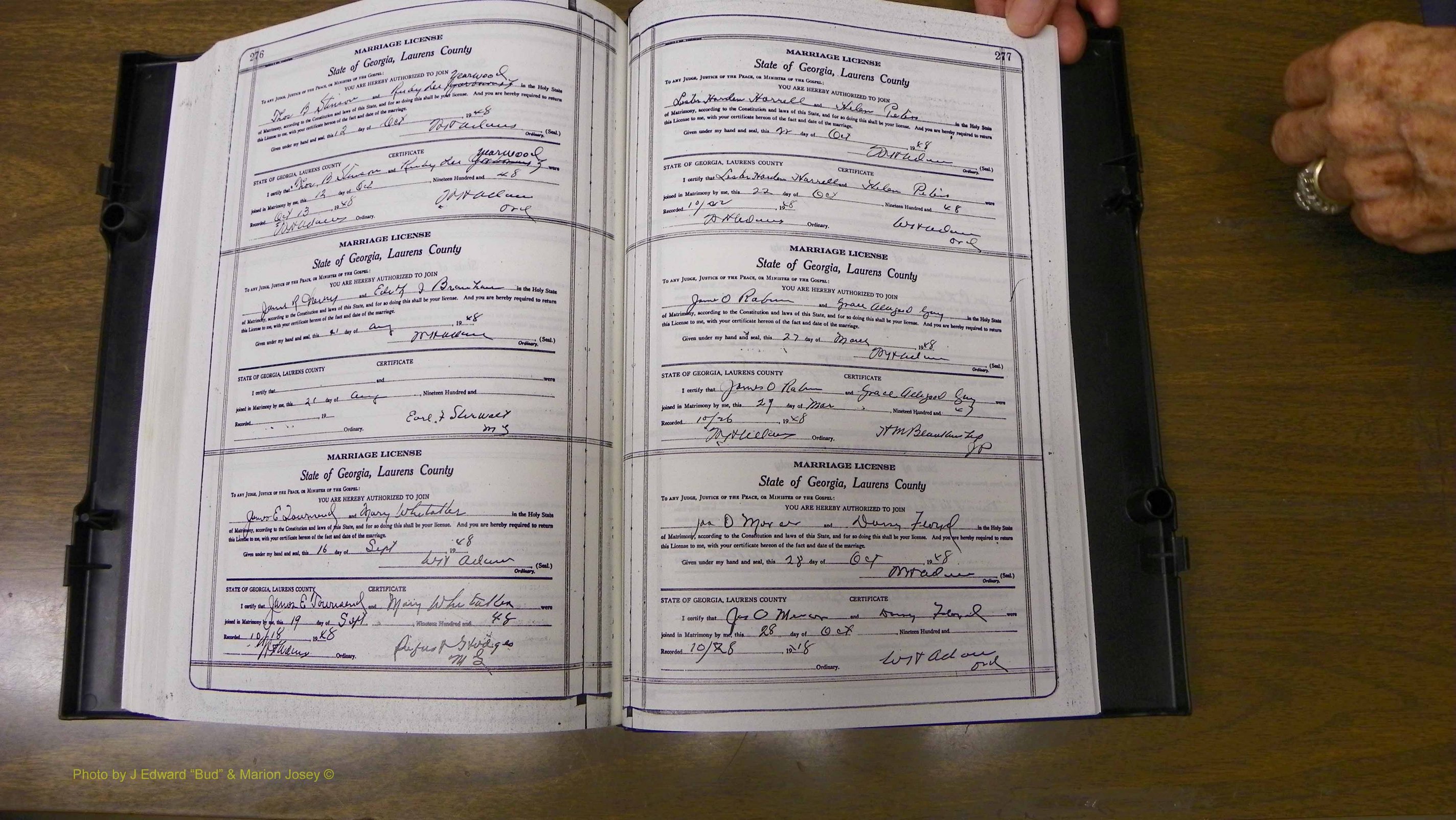 Laurens Co, GA, Marriages Book W, 1944 - 1955, White, P 276-277.JPG