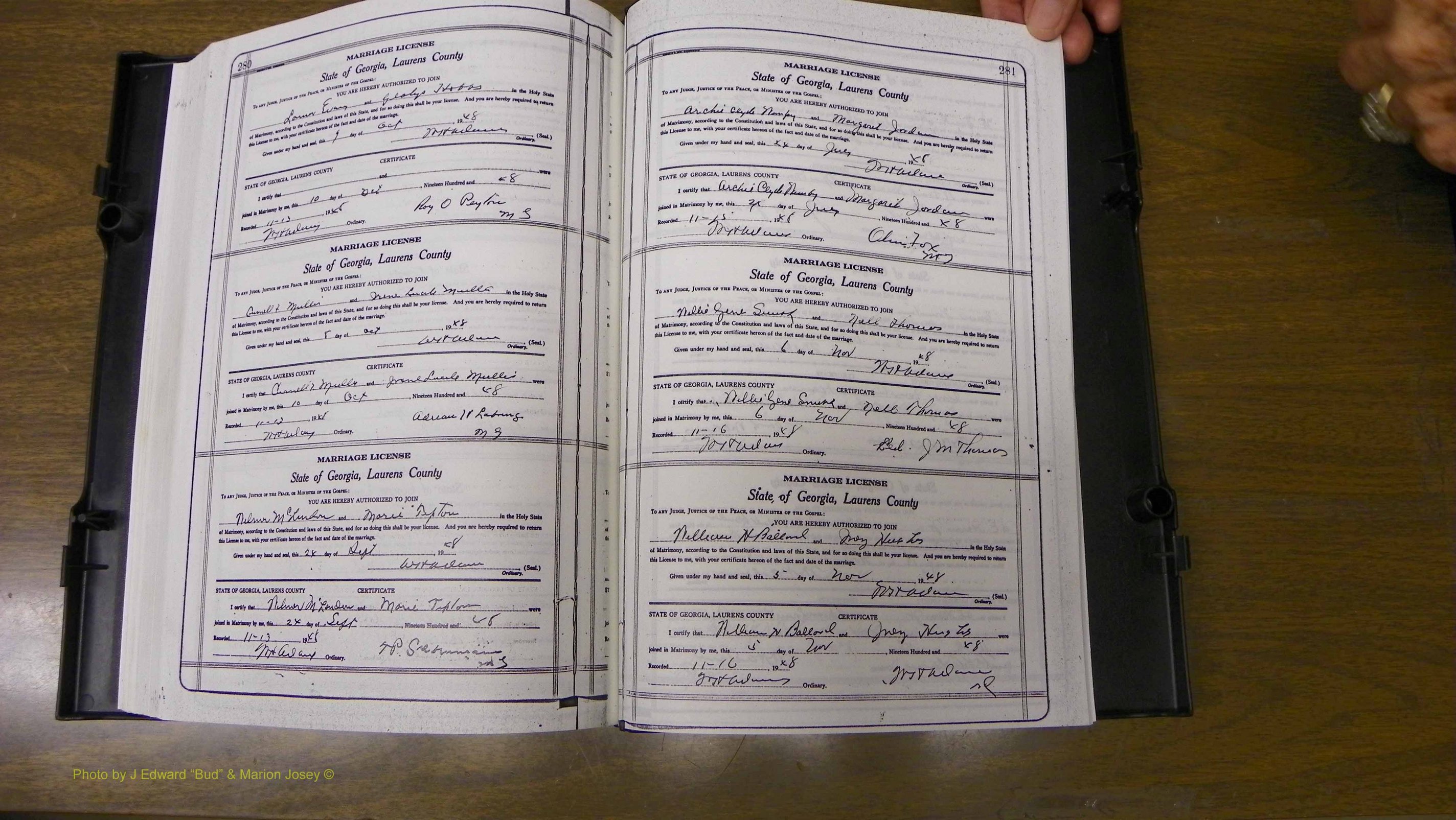 Laurens Co, GA, Marriages Book W, 1944 - 1955, White, P 280-281.JPG