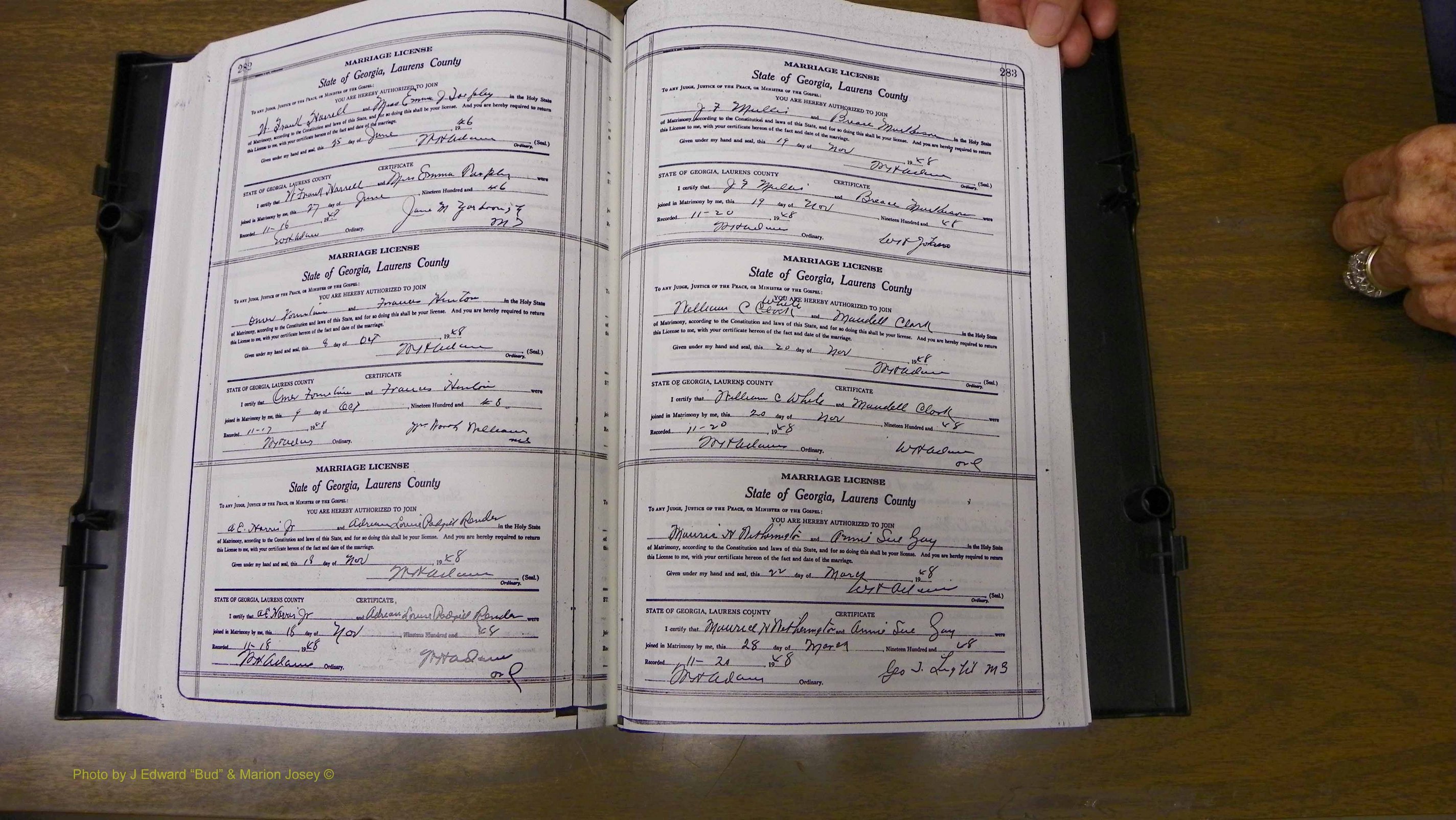 Laurens Co, GA, Marriages Book W, 1944 - 1955, White, P 282-283.JPG