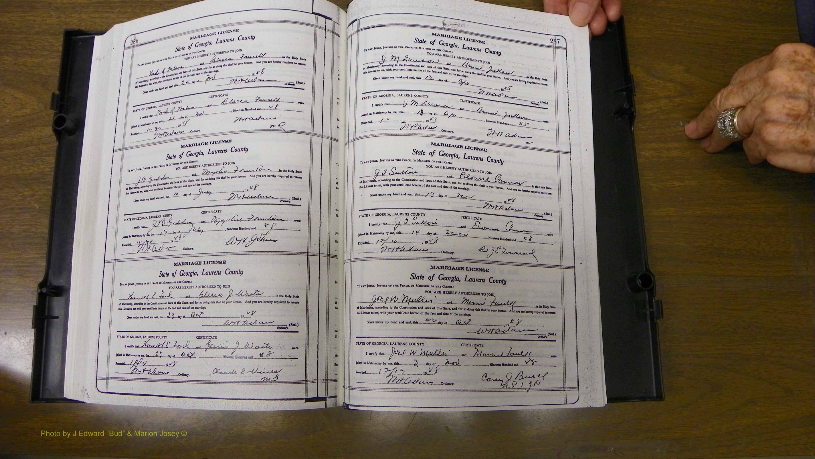 Laurens Co, GA, Marriages Book W, 1944 - 1955, White, P 286-287.JPG