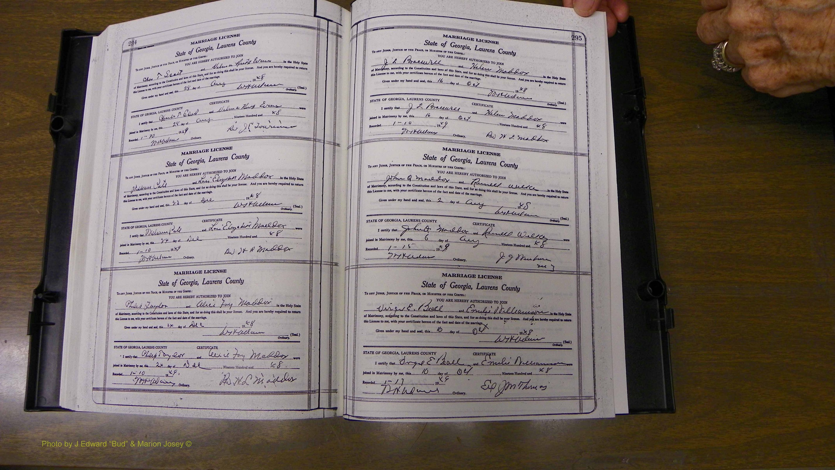 Laurens Co, GA, Marriages Book W, 1944 - 1955, White, P 294-295.JPG