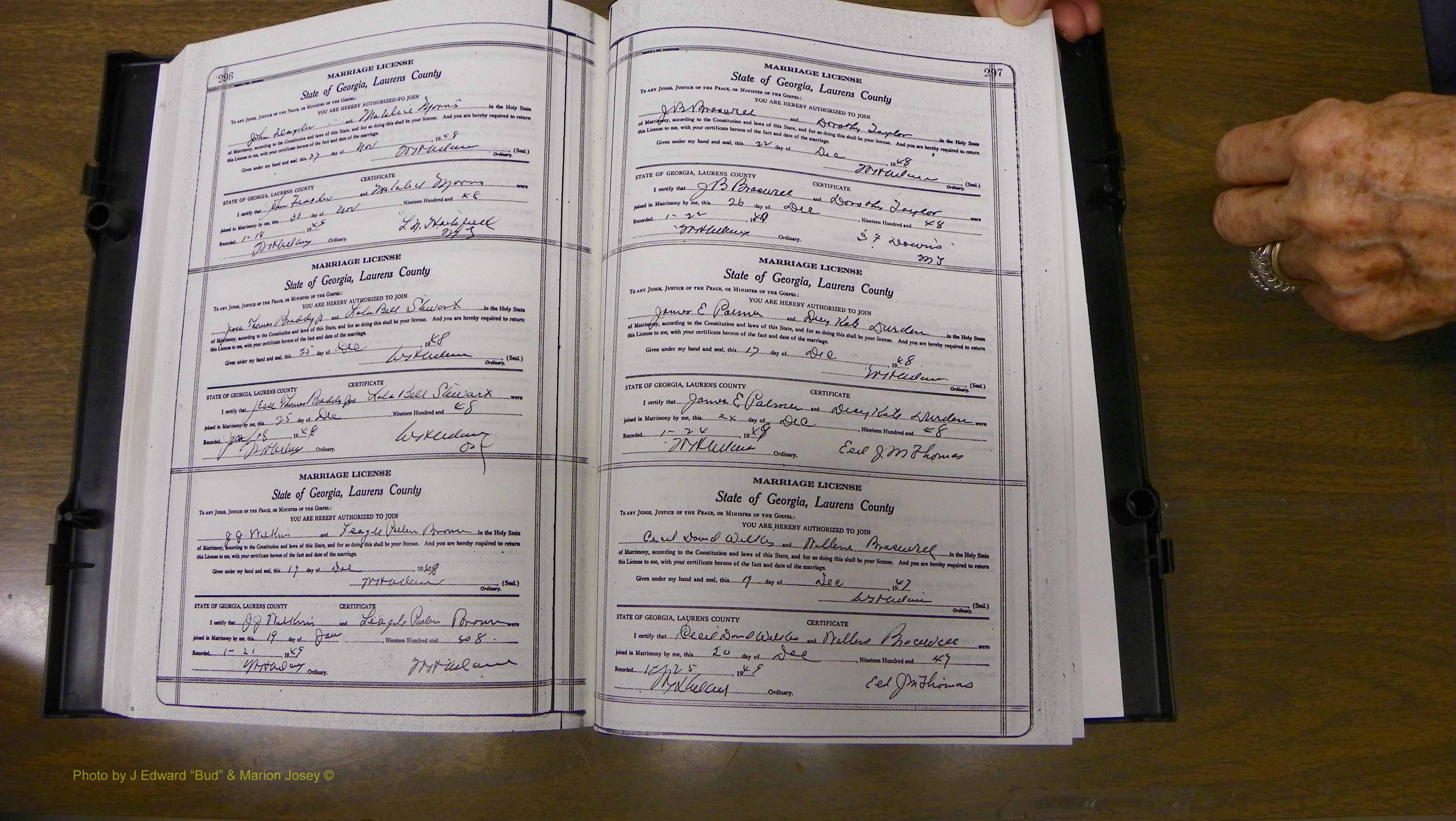 Laurens Co, GA, Marriages Book W, 1944 - 1955, White, P 296-297.JPG