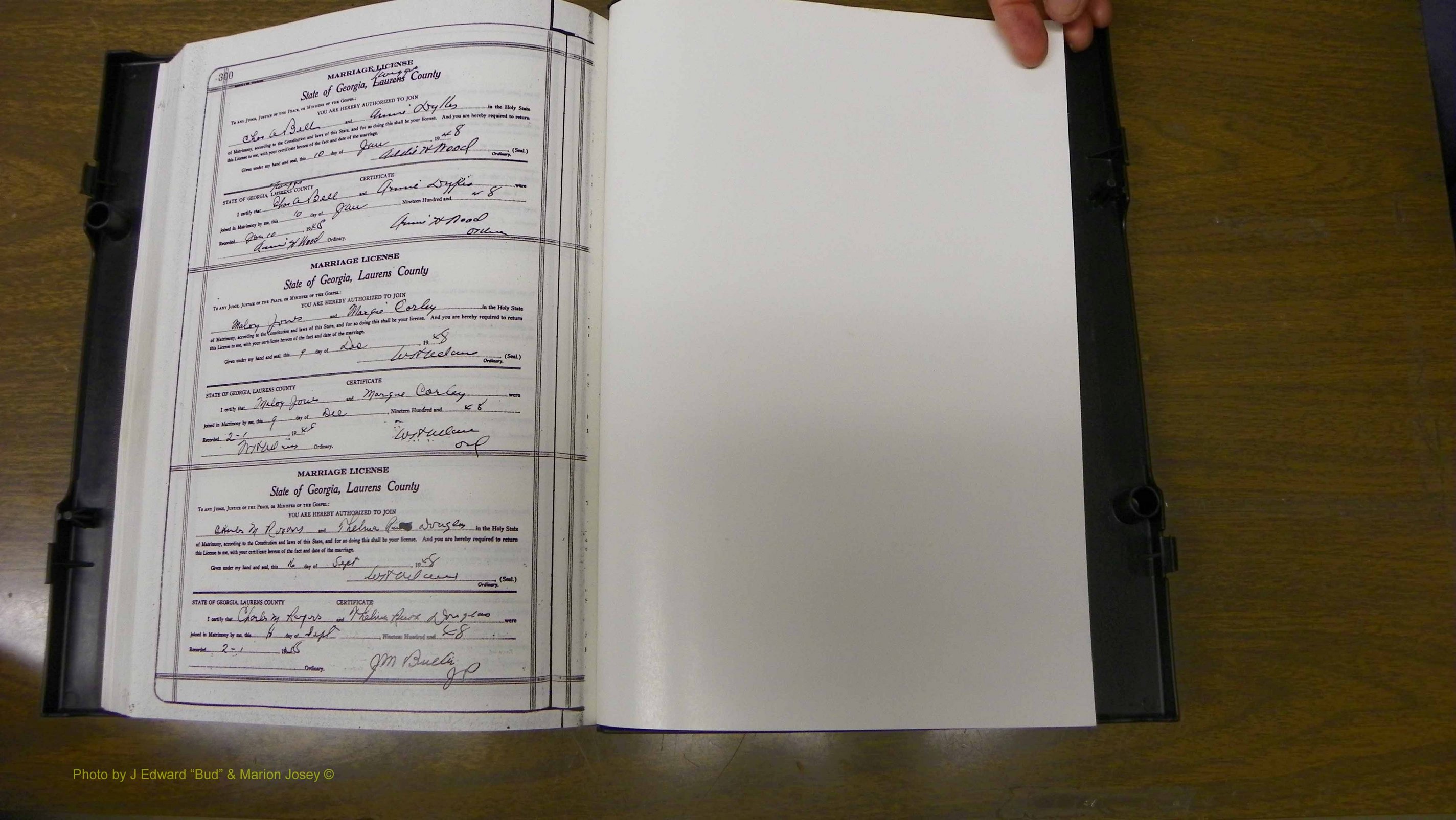 Laurens Co, GA, Marriages Book W, 1944 - 1955, White, P 300.JPG