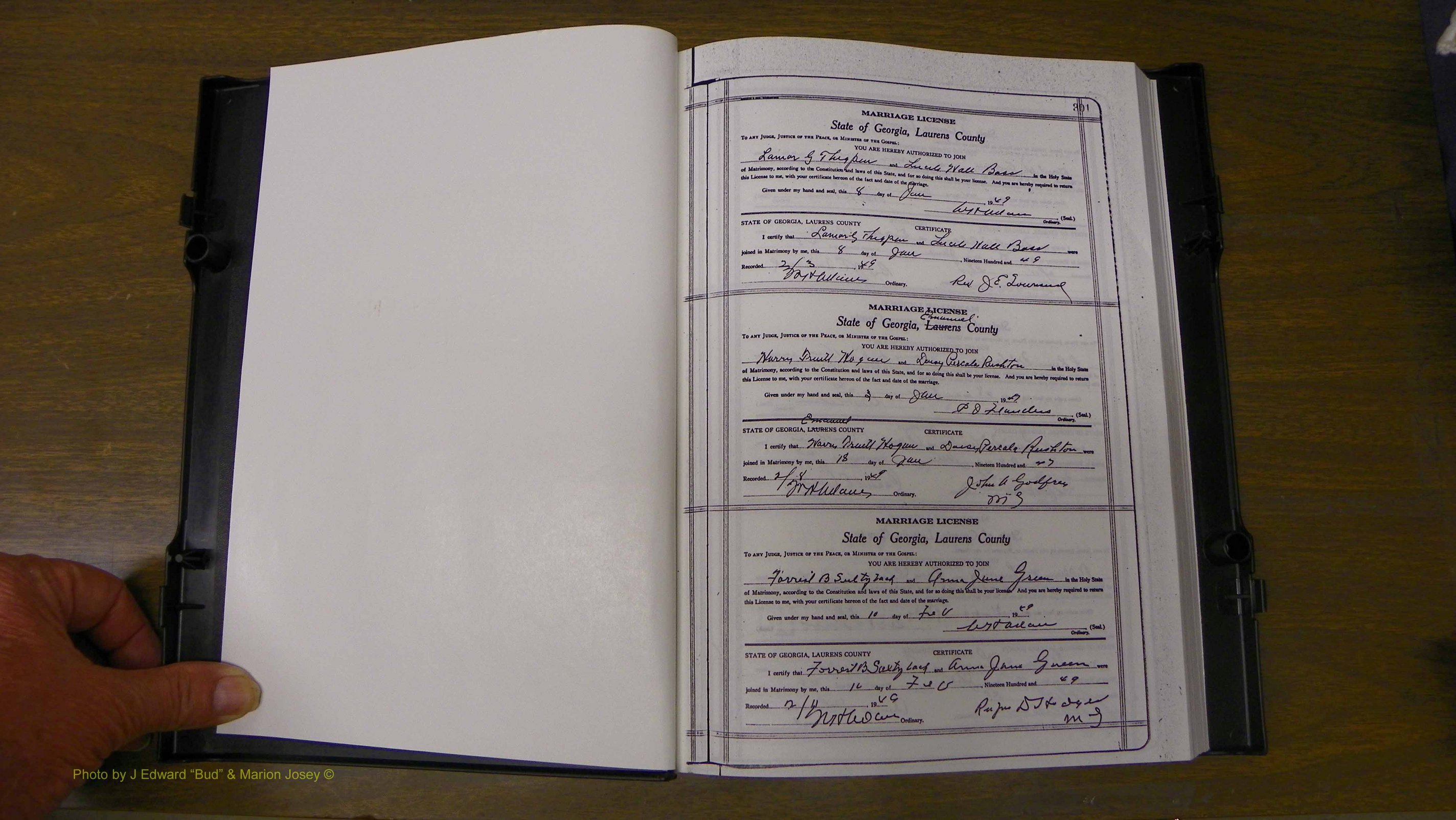 Laurens Co, GA, Marriages Book W, 1944 - 1955, White, P 301.JPG
