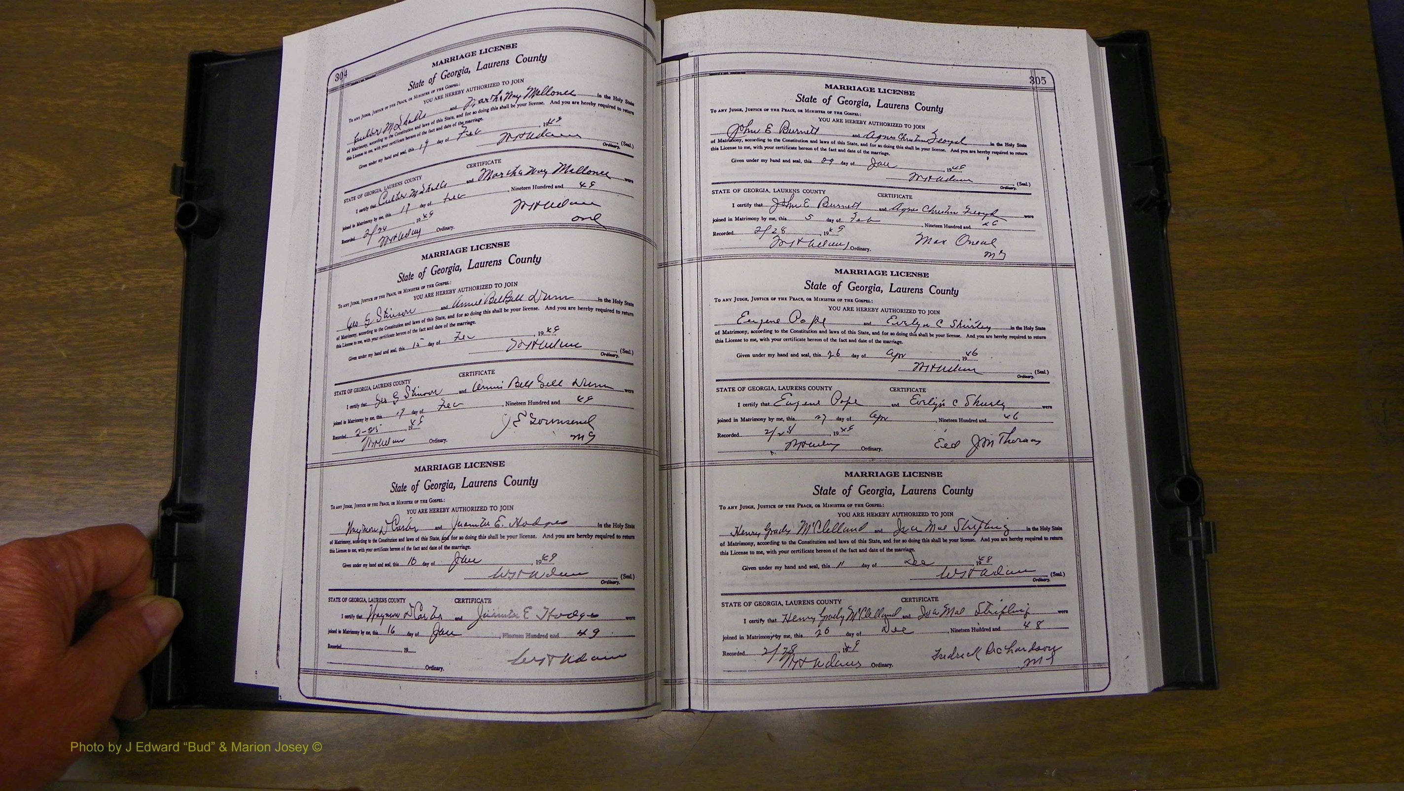 Laurens Co, GA, Marriages Book W, 1944 - 1955, White, P 304-305.JPG