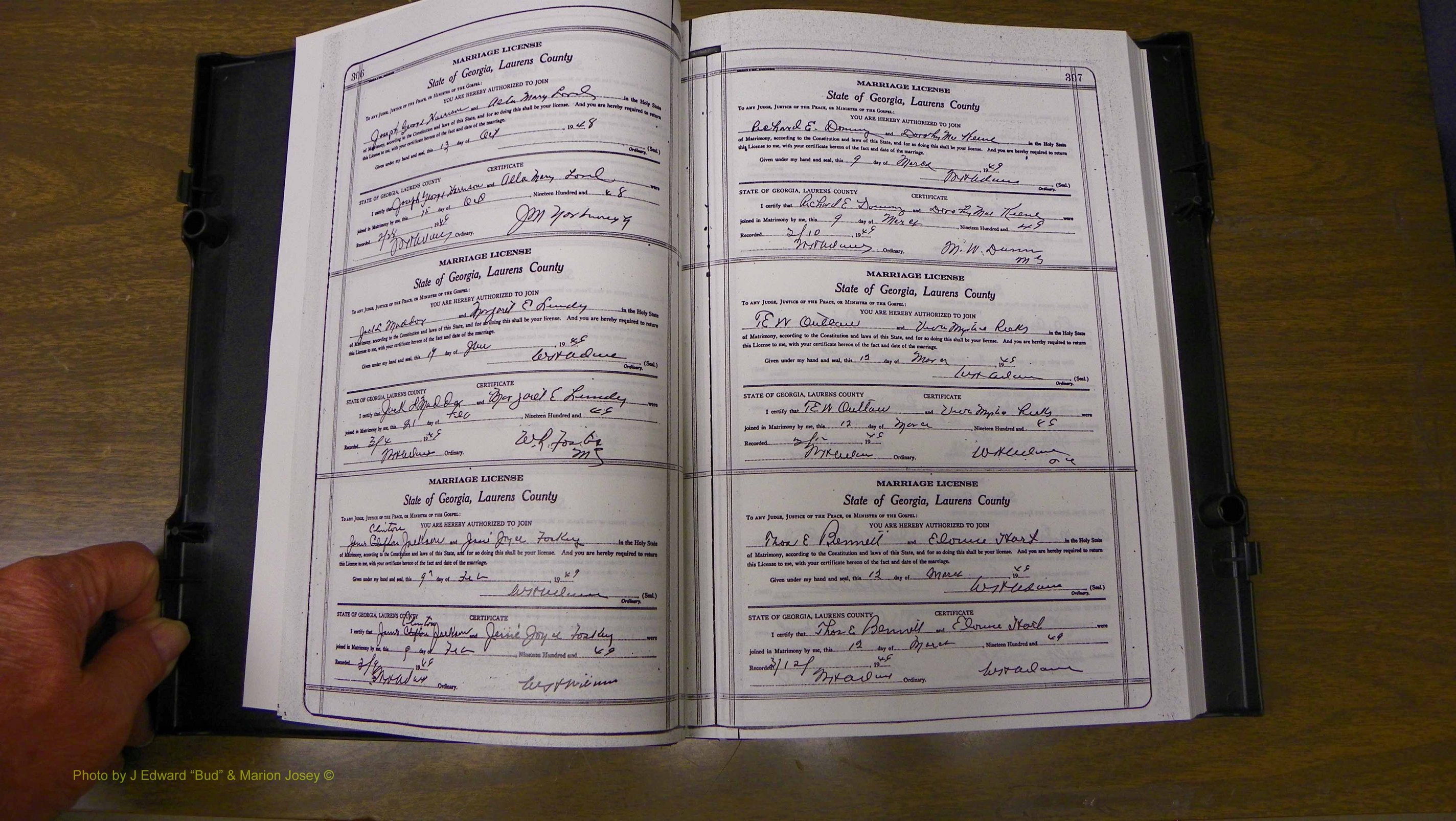 Laurens Co, GA, Marriages Book W, 1944 - 1955, White, P 306-307.JPG