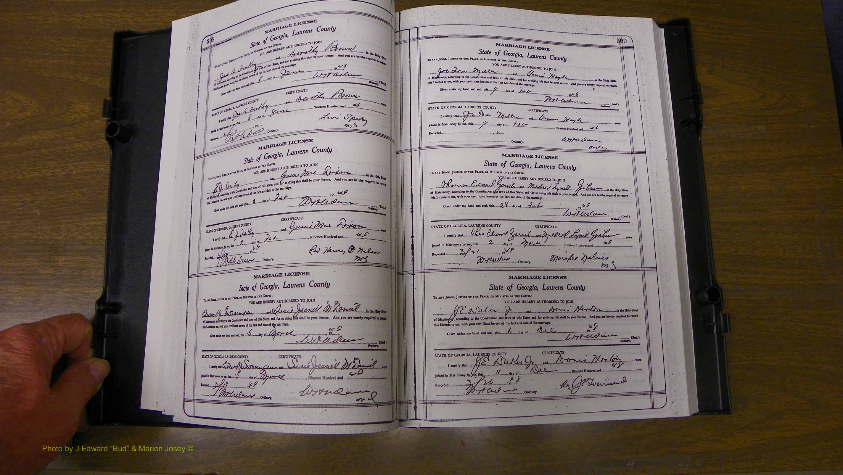 Laurens Co, GA, Marriages Book W, 1944 - 1955, White, P 308-309.JPG