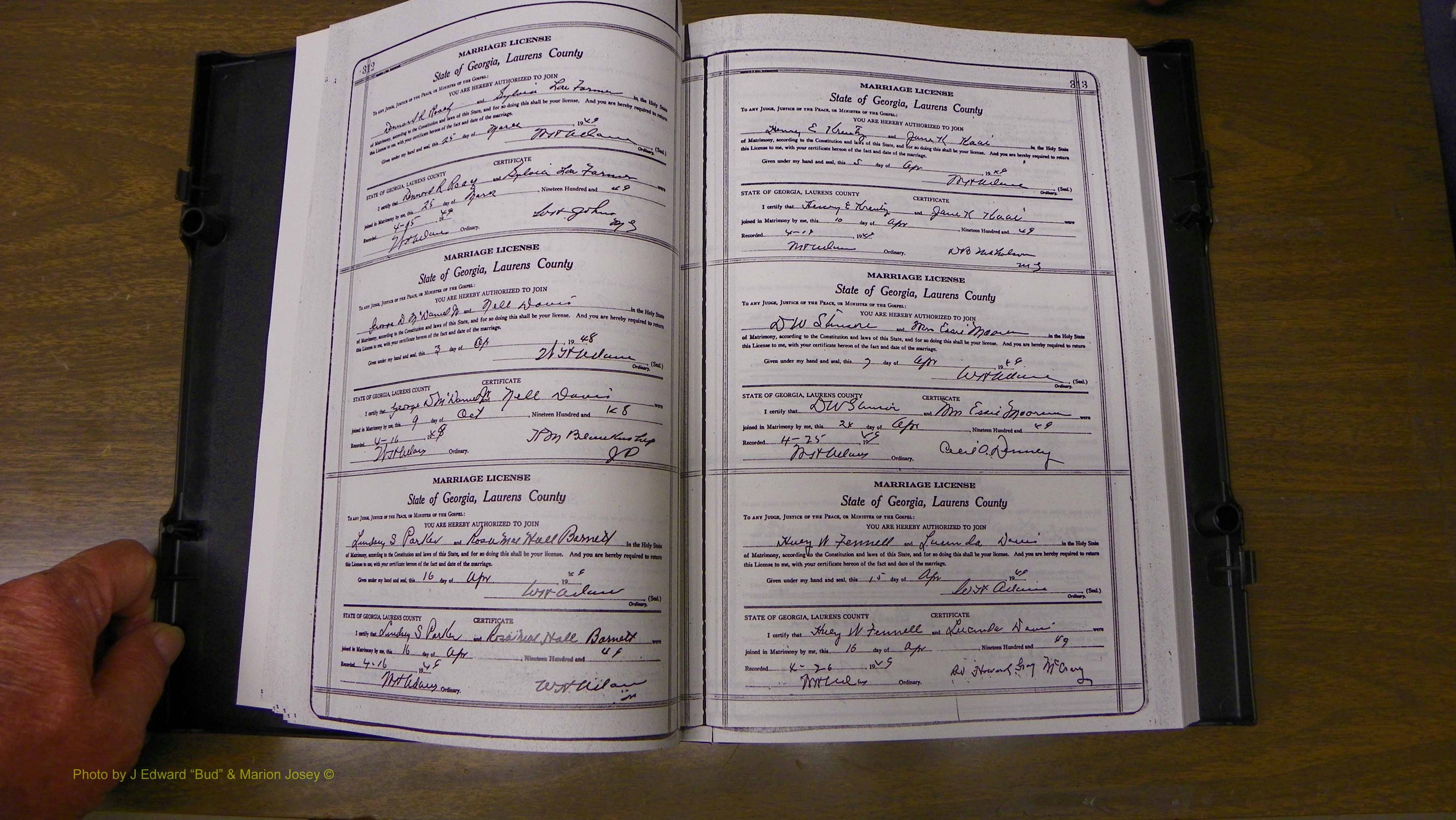 Laurens Co, GA, Marriages Book W, 1944 - 1955, White, P 312-313.JPG