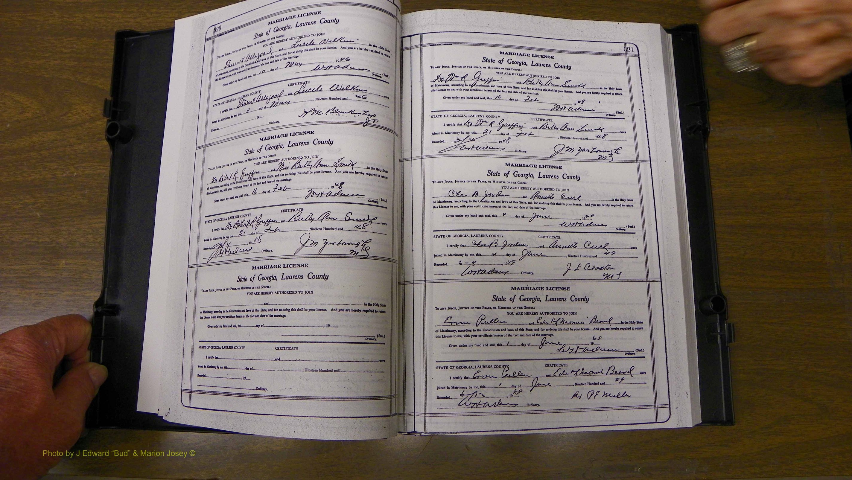 Laurens Co, GA, Marriages Book W, 1944 - 1955, White, P 320-321.JPG