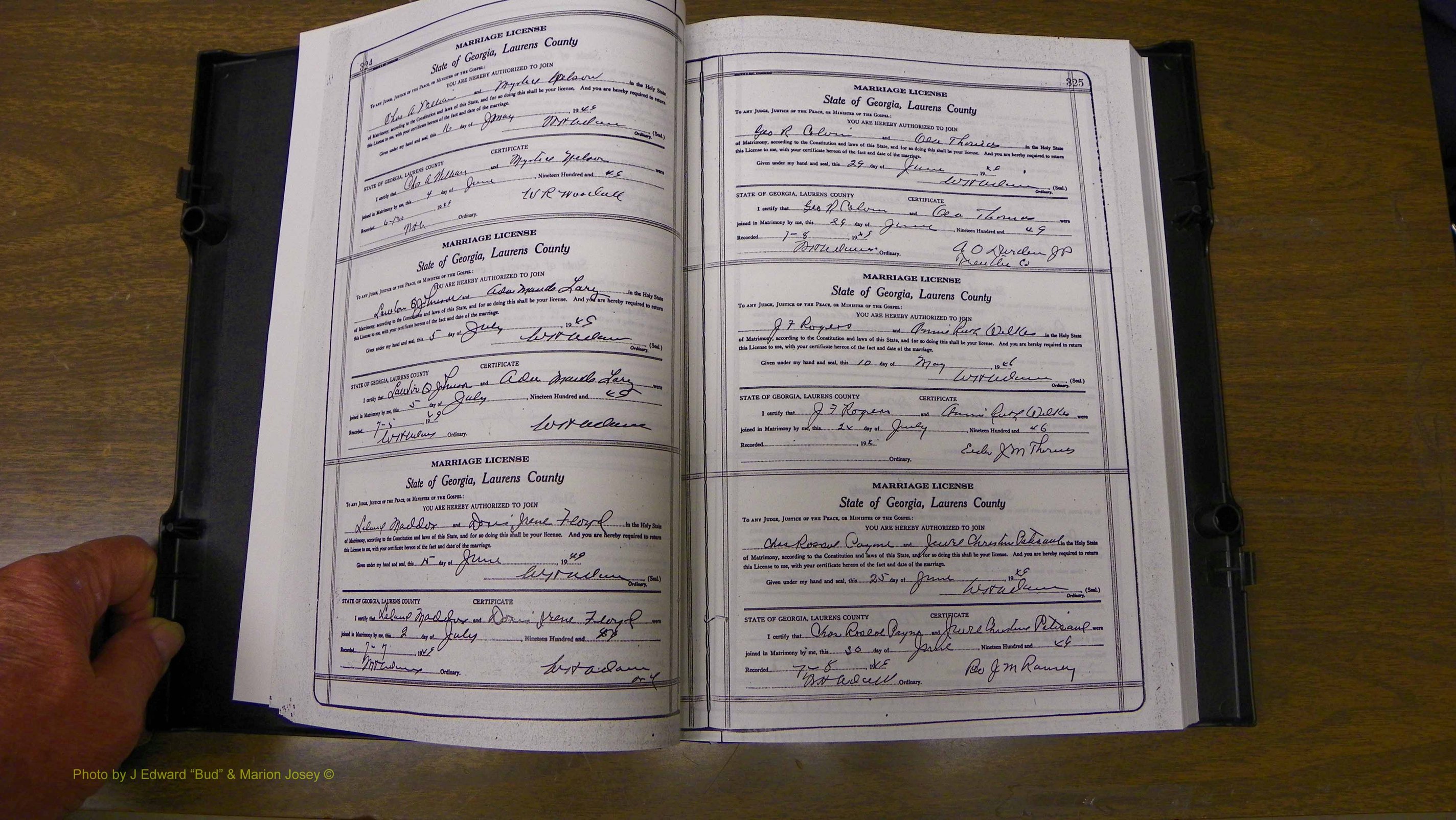 Laurens Co, GA, Marriages Book W, 1944 - 1955, White, P 324-325.JPG
