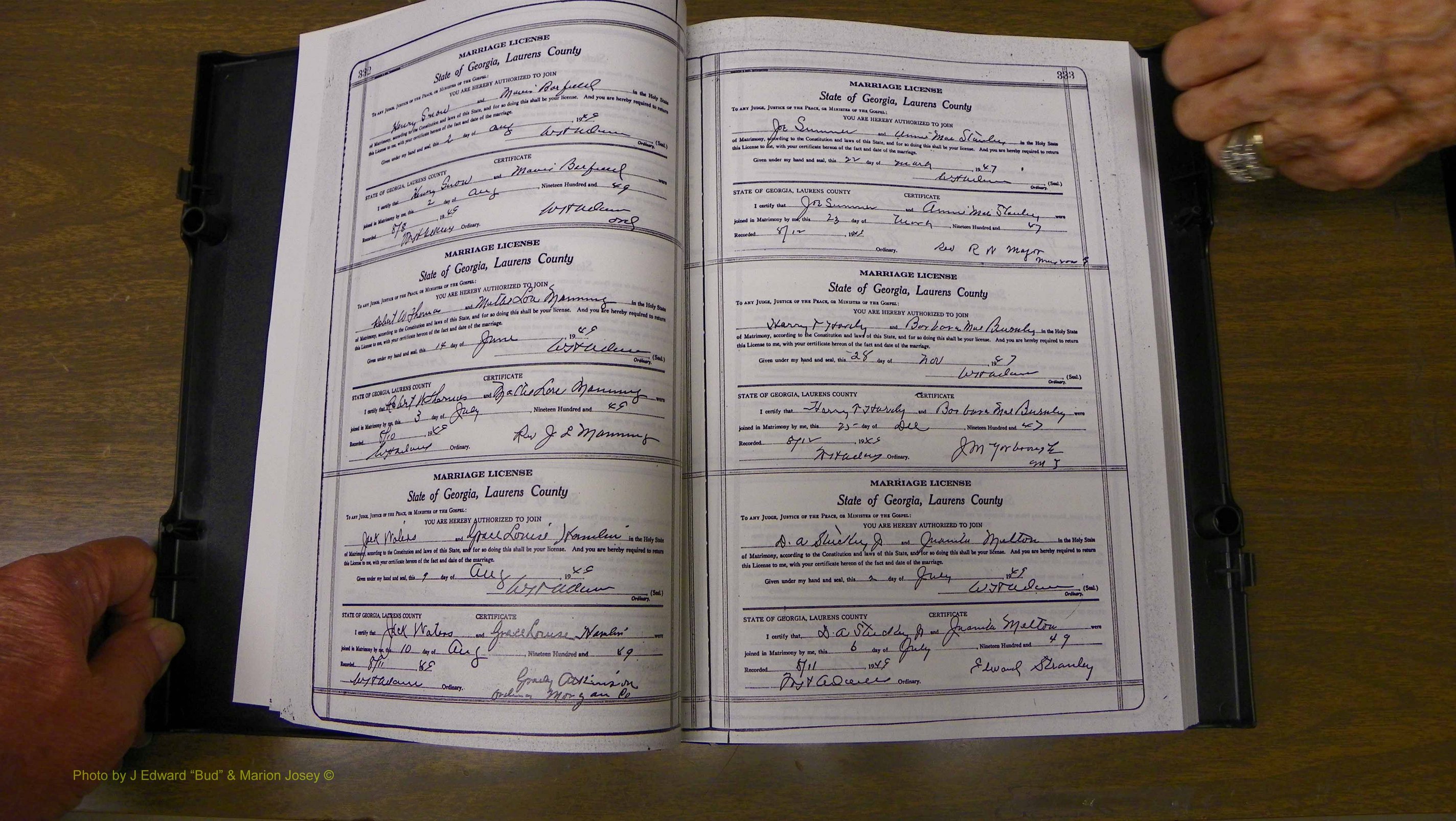 Laurens Co, GA, Marriages Book W, 1944 - 1955, White, P 332-333.JPG