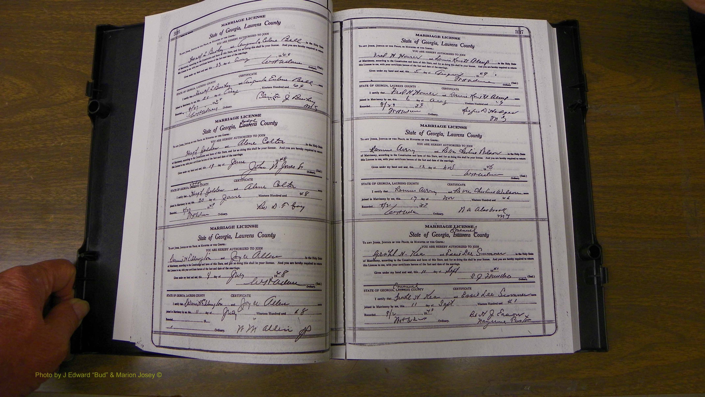 Laurens Co, GA, Marriages Book W, 1944 - 1955, White, P 336-337.JPG