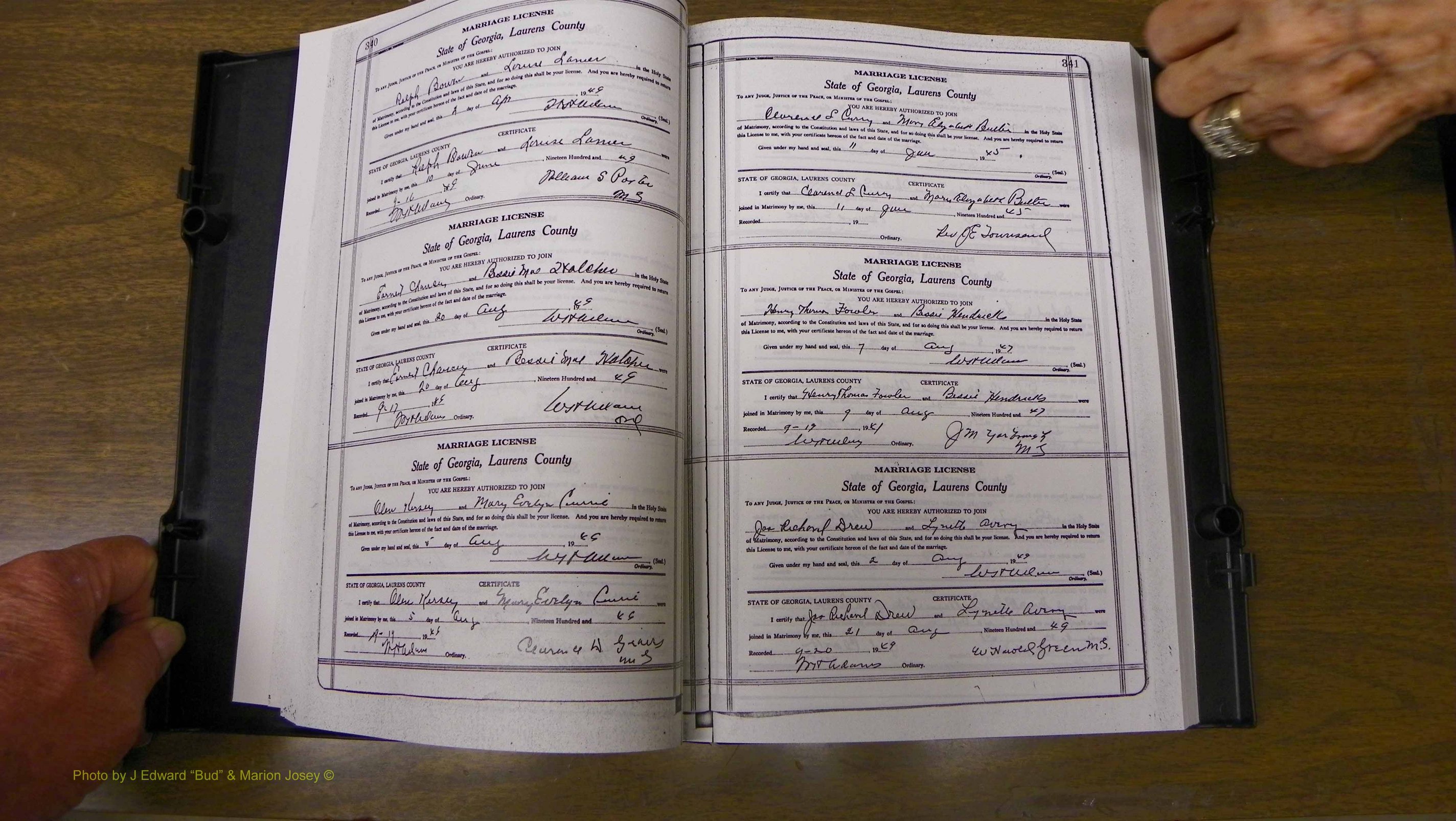 Laurens Co, GA, Marriages Book W, 1944 - 1955, White, P 340-341.JPG