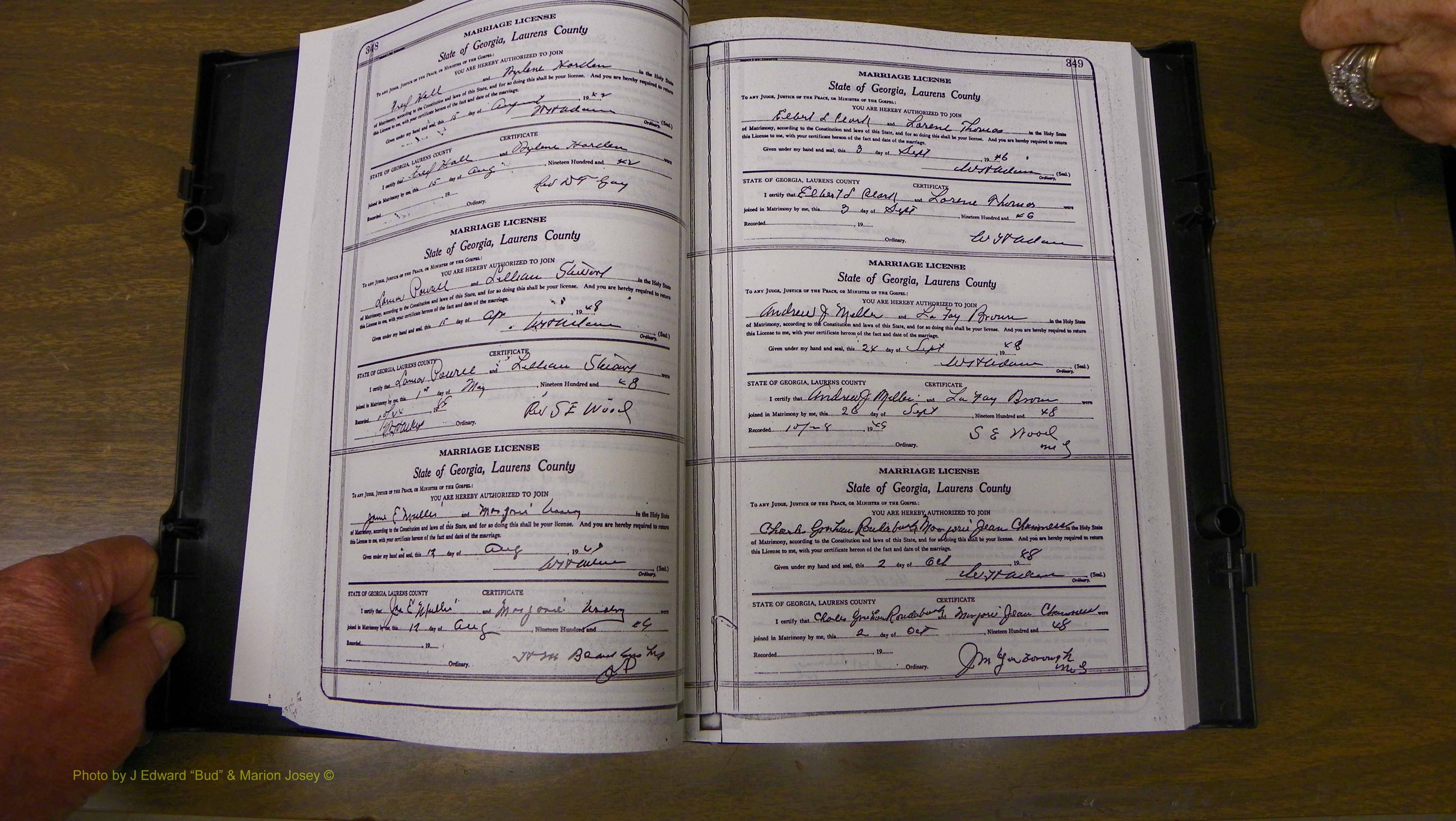 Laurens Co, GA, Marriages Book W, 1944 - 1955, White, P 348-349.JPG