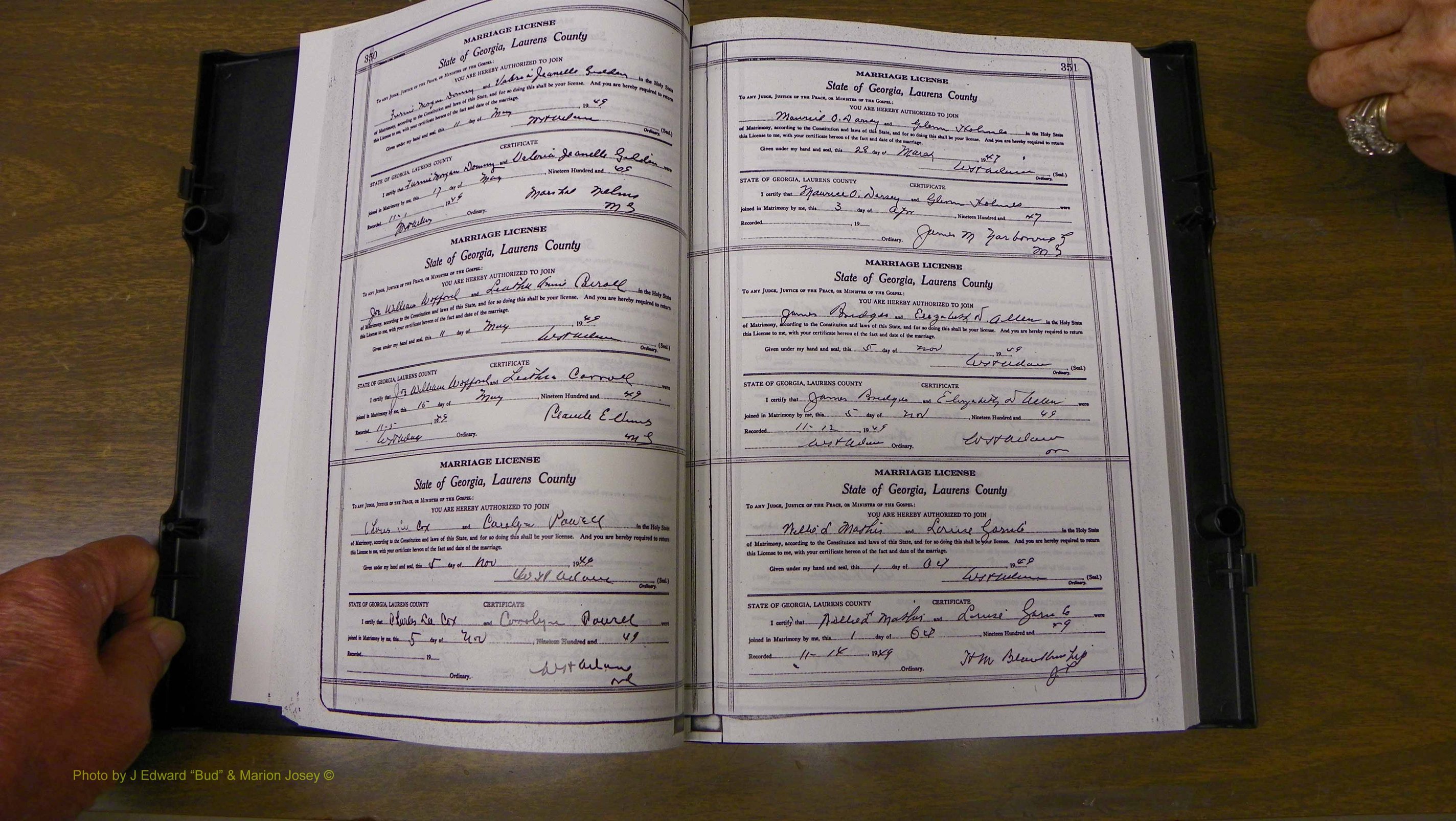 Laurens Co, GA, Marriages Book W, 1944 - 1955, White, P 350-351.JPG