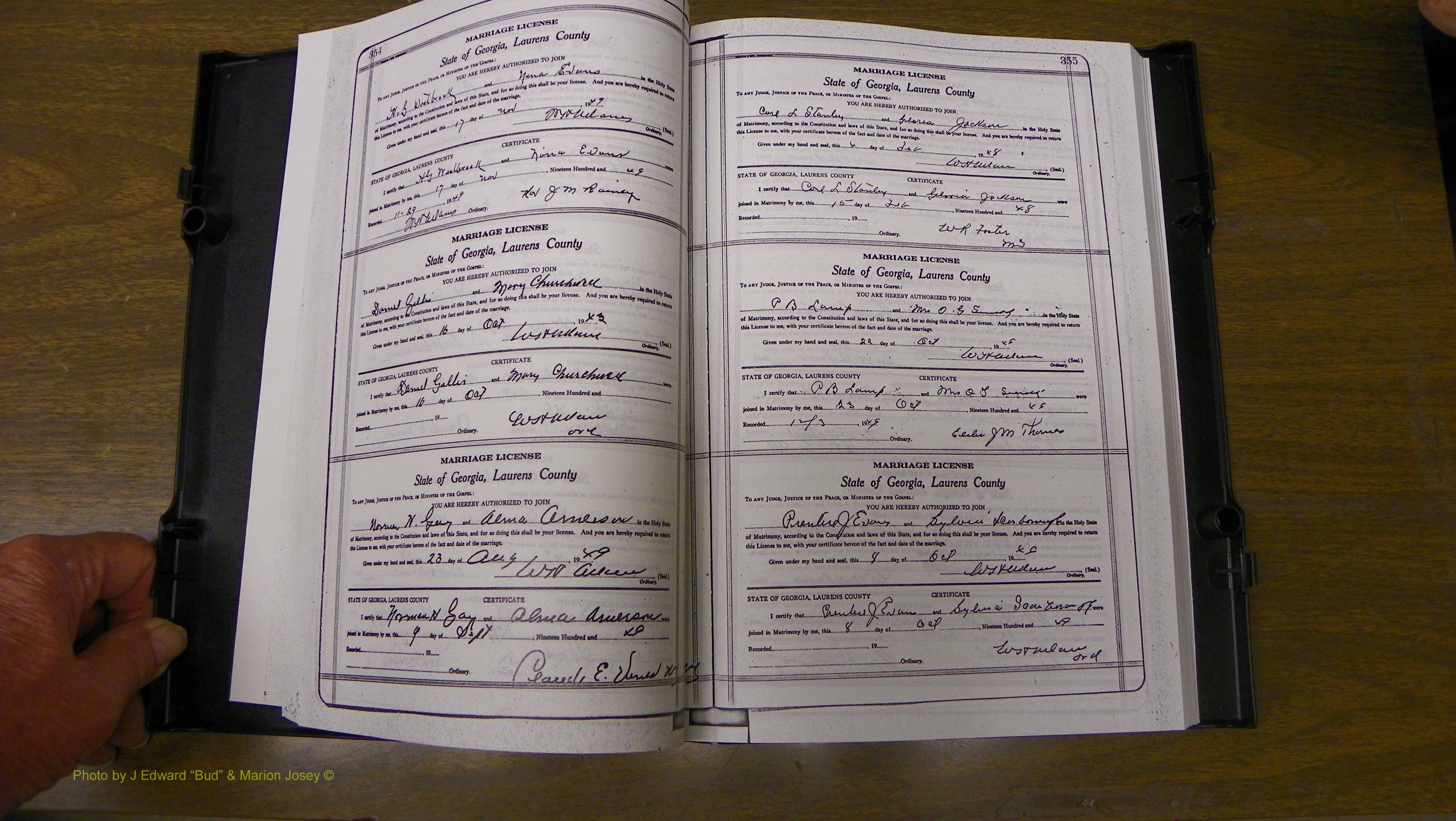Laurens Co, GA, Marriages Book W, 1944 - 1955, White, P 354-355.JPG