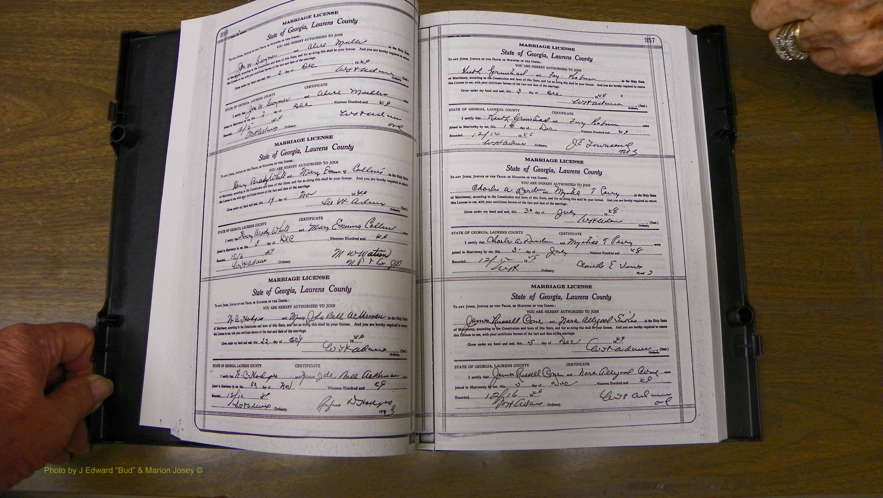 Laurens Co, GA, Marriages Book W, 1944 - 1955, White, P 356-357.JPG