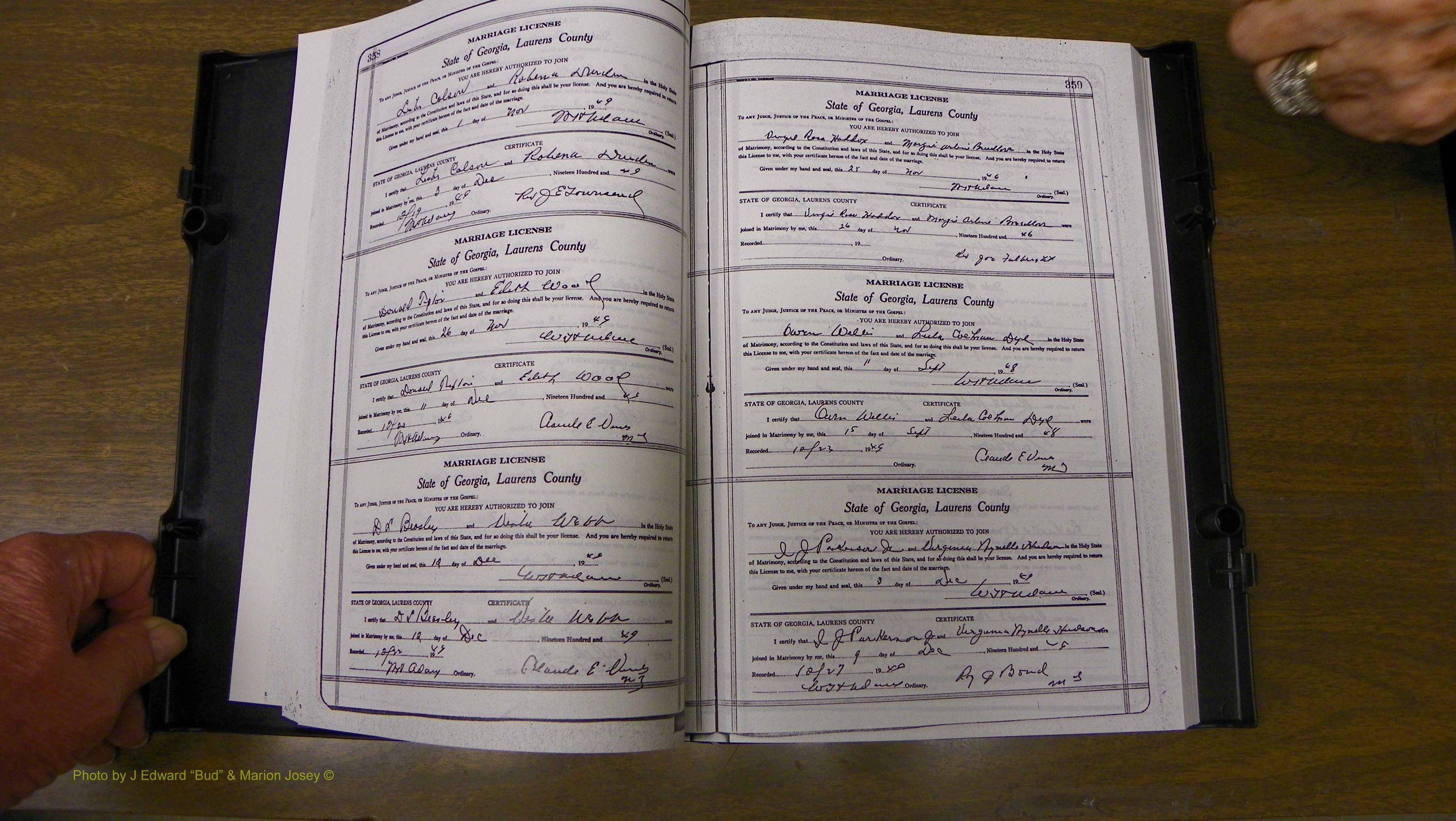 Laurens Co, GA, Marriages Book W, 1944 - 1955, White, P 358-359.JPG