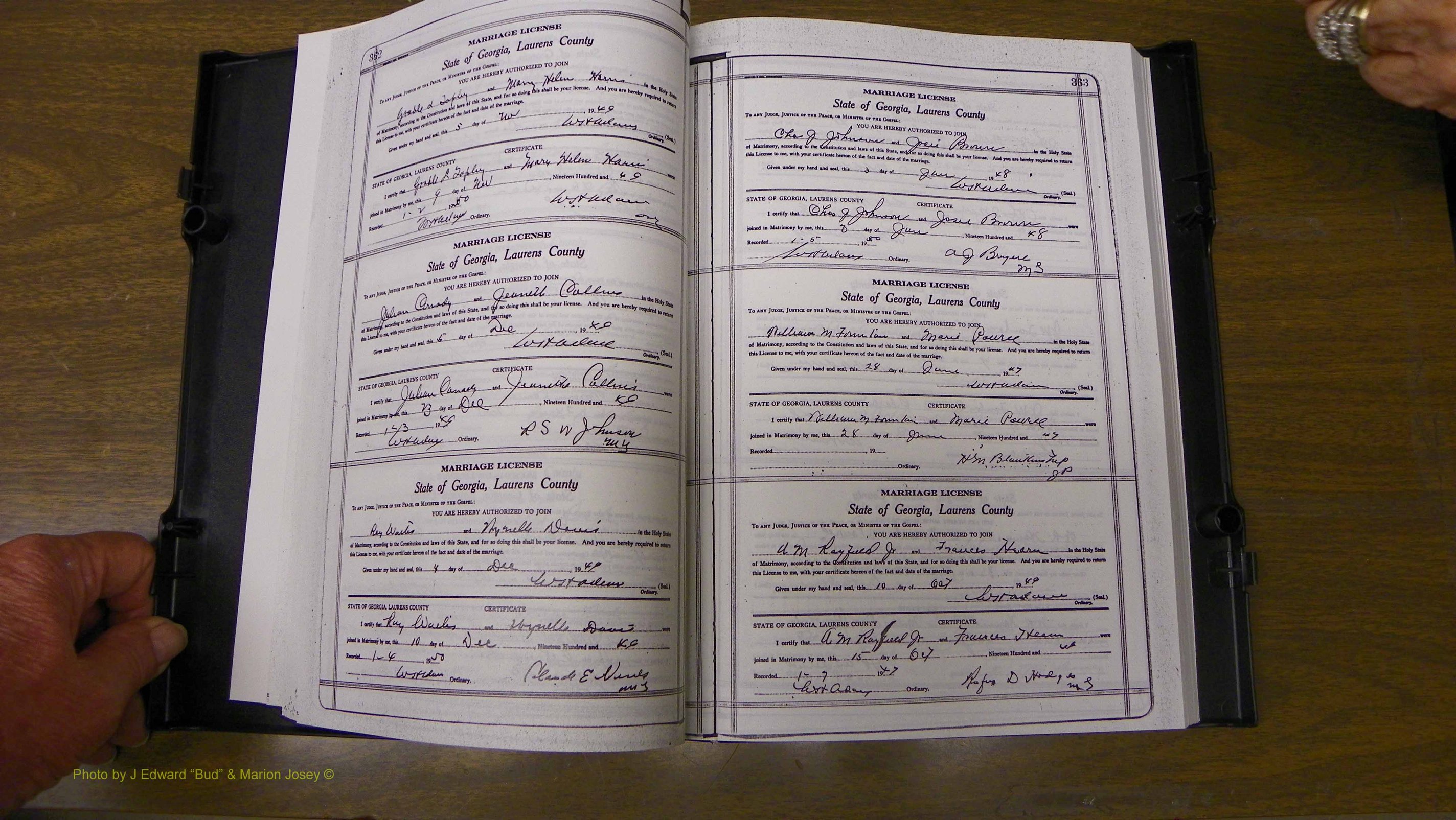 Laurens Co, GA, Marriages Book W, 1944 - 1955, White, P 362-363.JPG