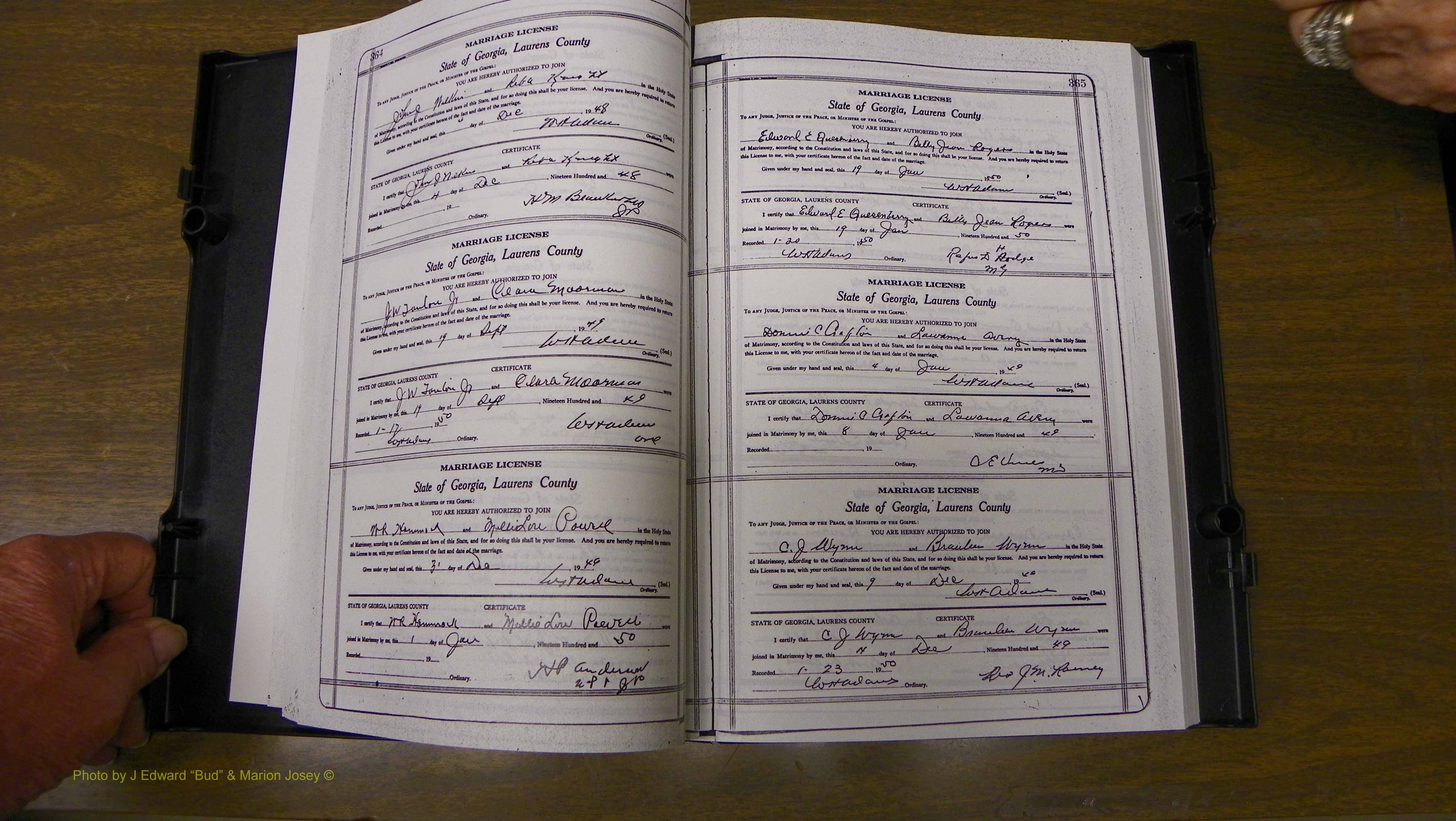 Laurens Co, GA, Marriages Book W, 1944 - 1955, White, P 364-365.JPG