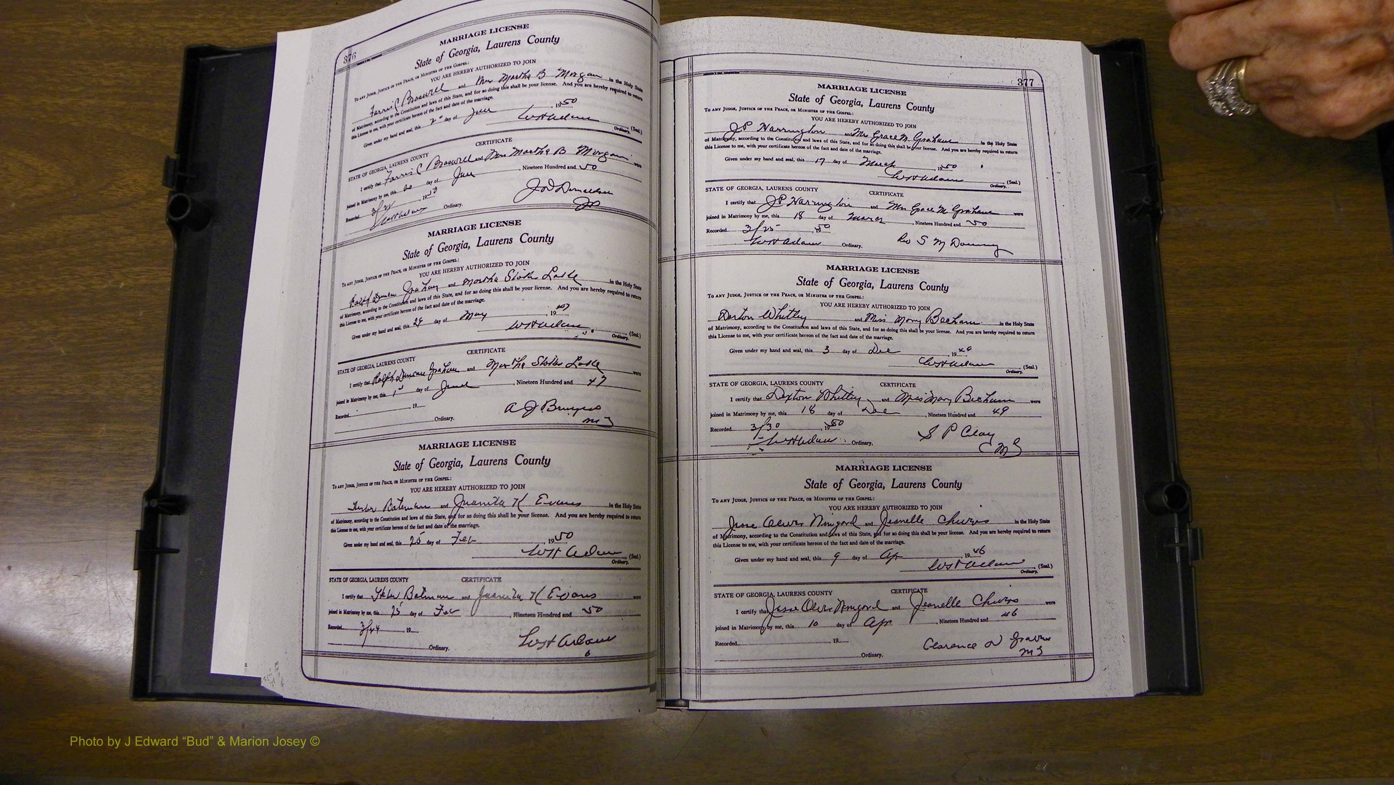 Laurens Co, GA, Marriages Book W, 1944 - 1955, White, P 376-377.JPG