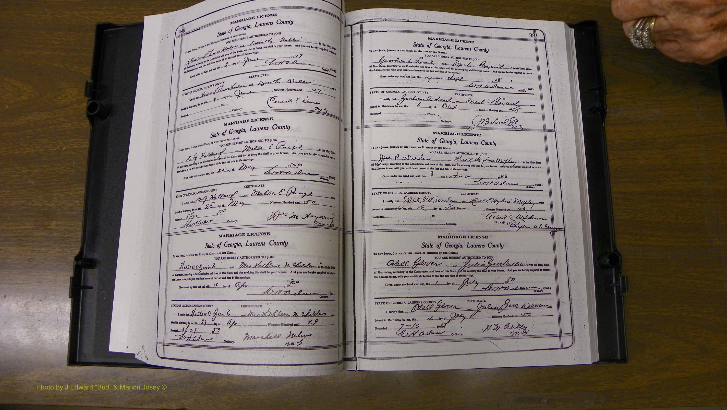 Laurens Co, GA, Marriages Book W, 1944 - 1955, White, P 380-381.JPG