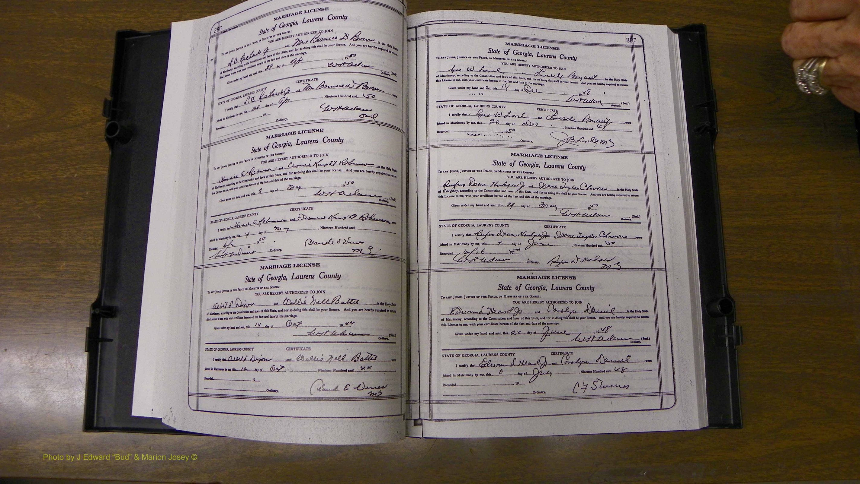 Laurens Co, GA, Marriages Book W, 1944 - 1955, White, P 386-387.JPG