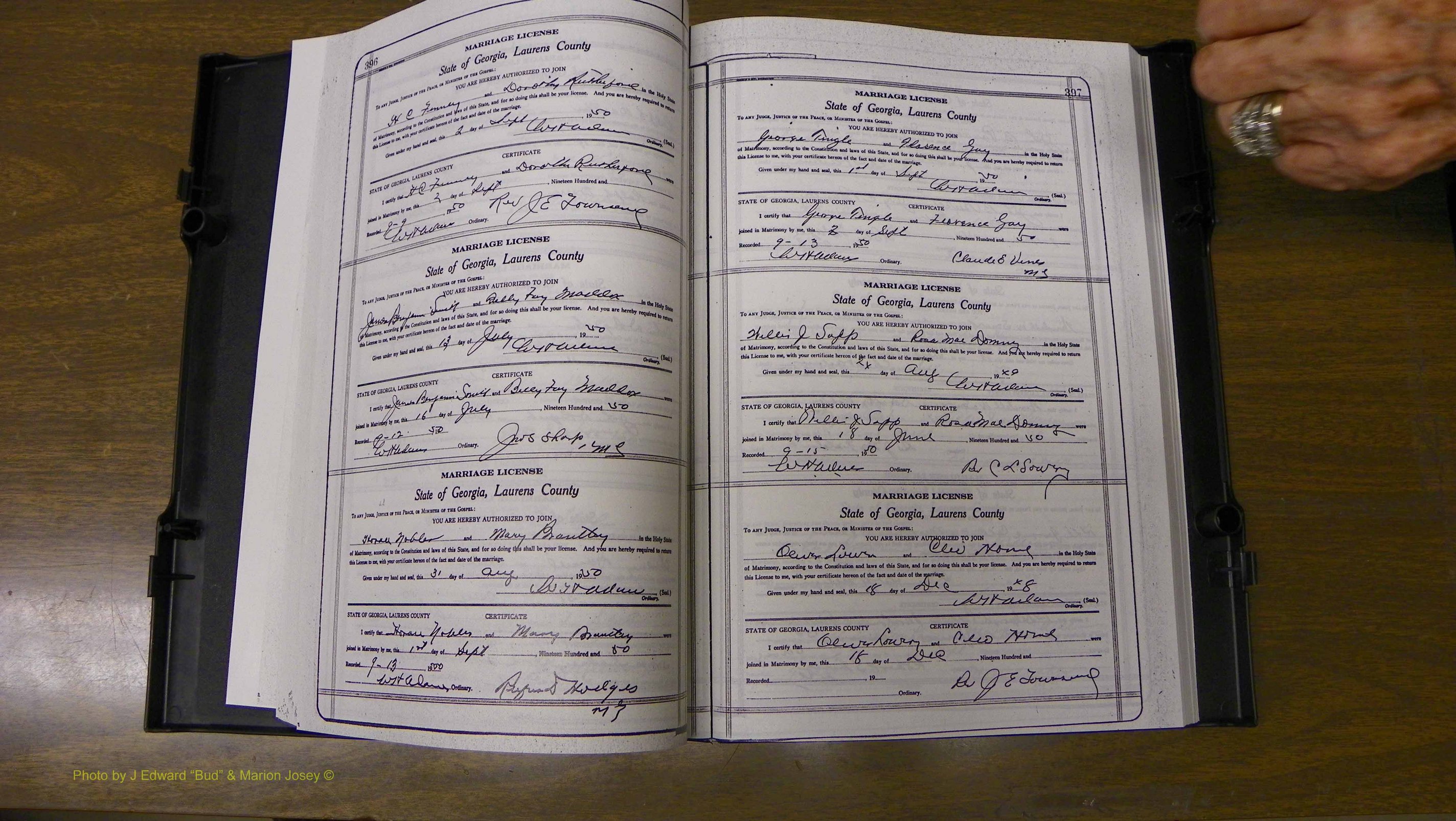 Laurens Co, GA, Marriages Book W, 1944 - 1955, White, P 396-397.JPG