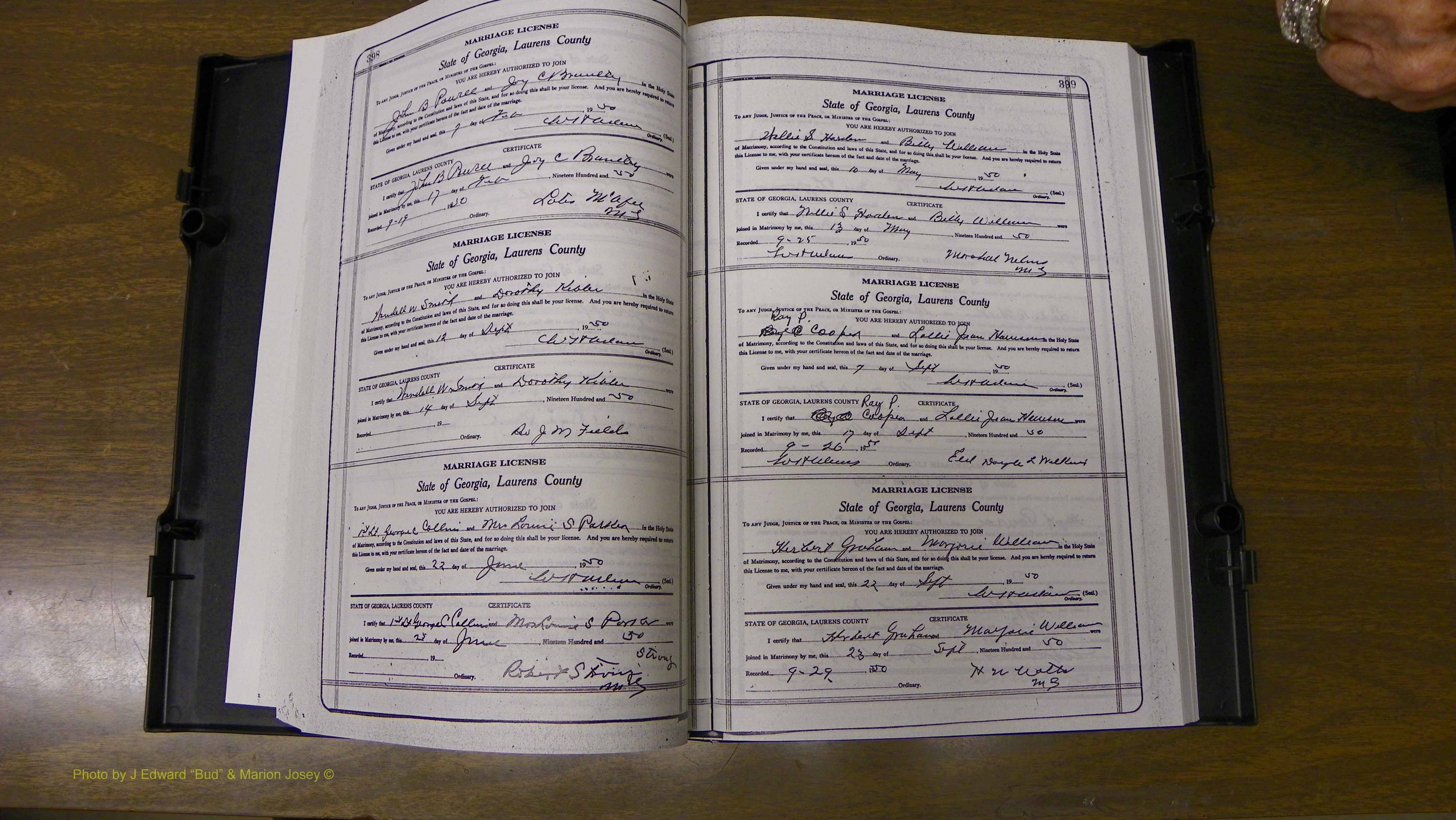 Laurens Co, GA, Marriages Book W, 1944 - 1955, White, P 398-399.JPG
