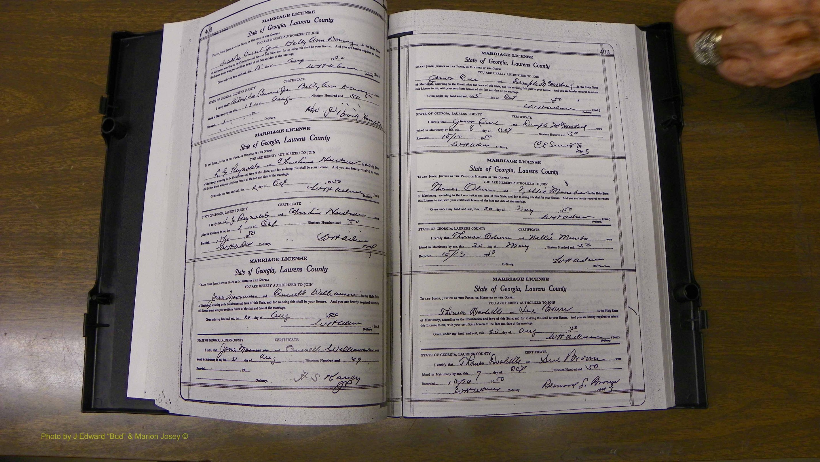 Laurens Co, GA, Marriages Book W, 1944 - 1955, White, P 402-403.JPG