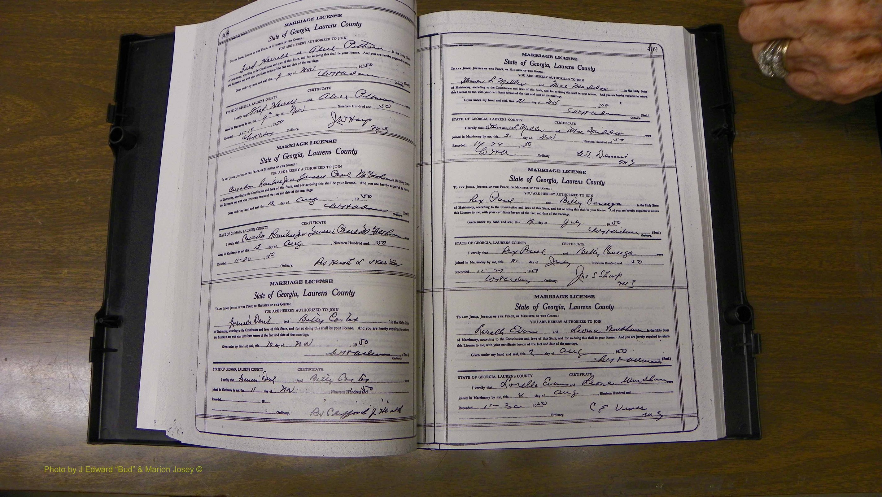 Laurens Co, GA, Marriages Book W, 1944 - 1955, White, P 408-409.JPG