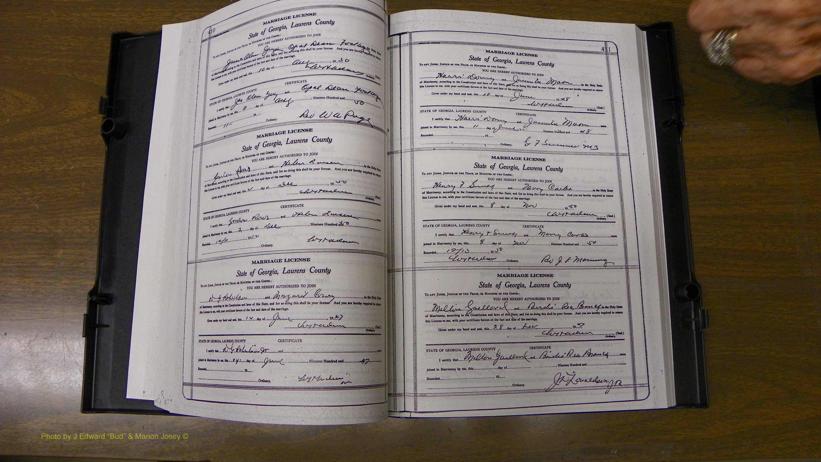 Laurens Co, GA, Marriages Book W, 1944 - 1955, White, P 410-411.JPG