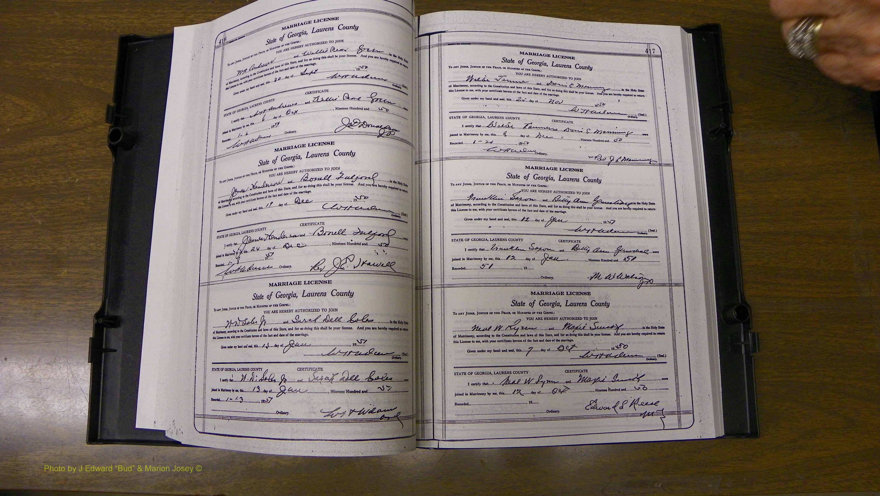 Laurens Co, GA, Marriages Book W, 1944 - 1955, White, P 416-417.JPG