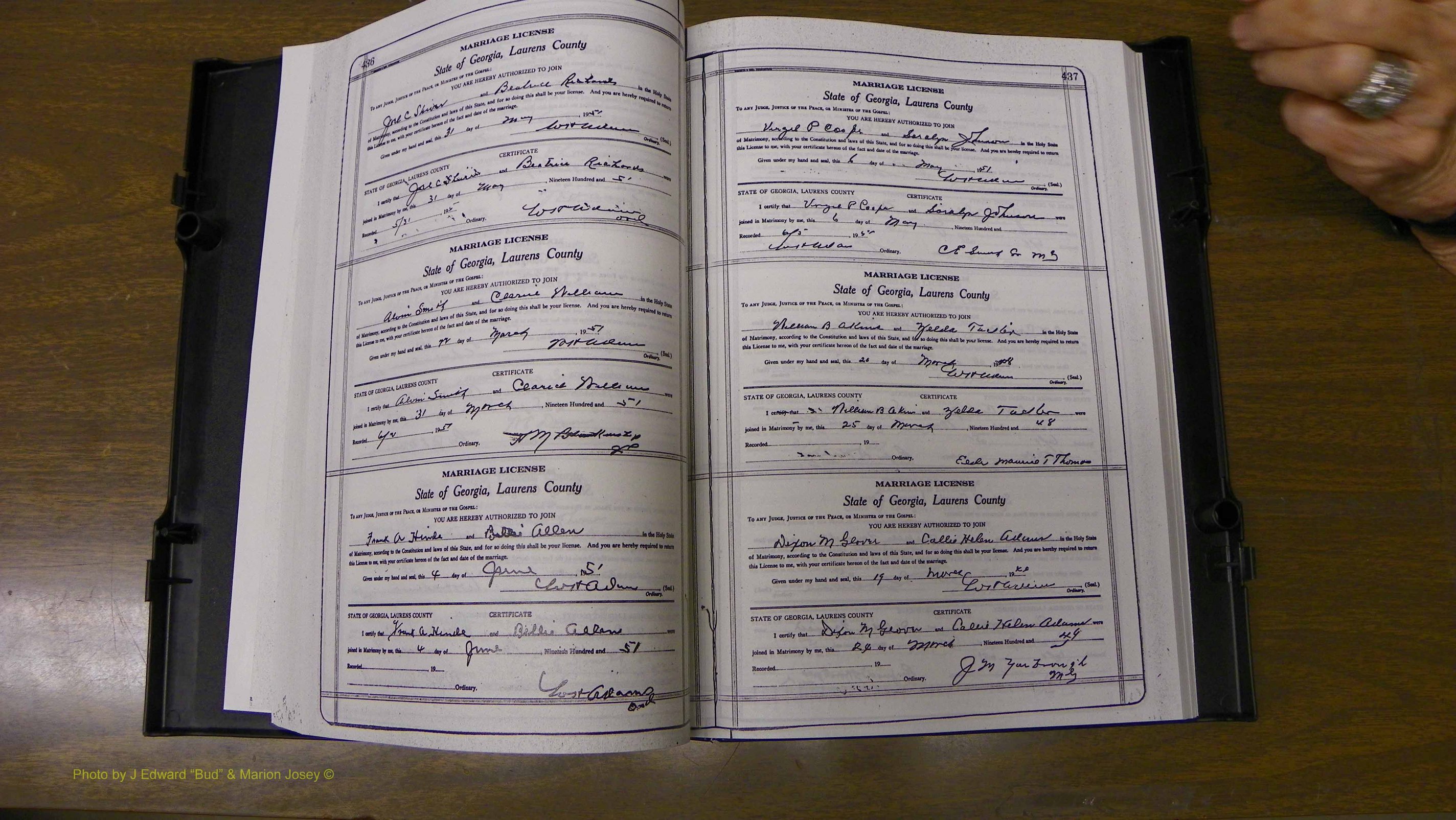 Laurens Co, GA, Marriages Book W, 1944 - 1955, White, P 436-437.JPG