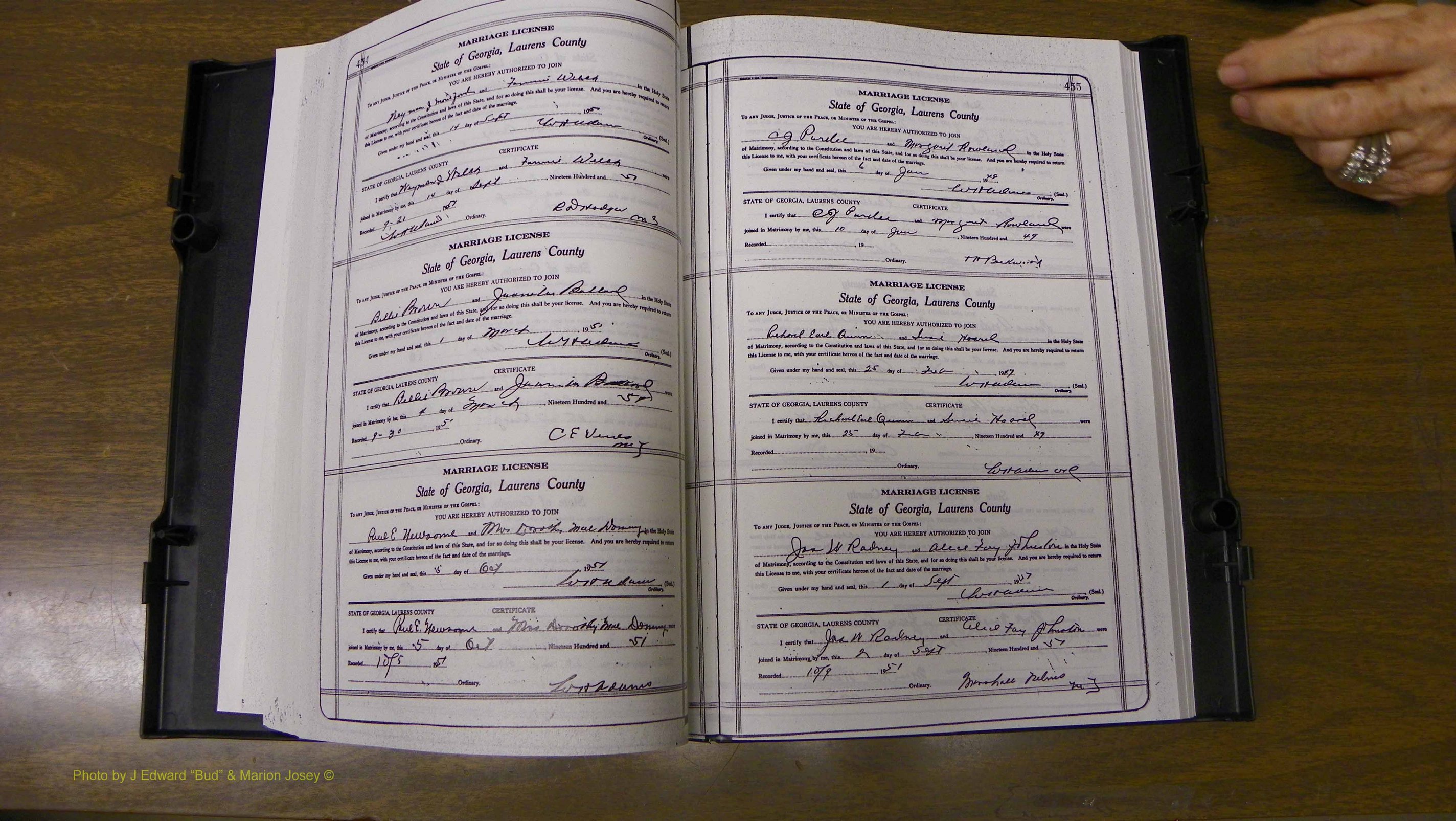 Laurens Co, GA, Marriages Book W, 1944 - 1955, White, P 454-455.JPG
