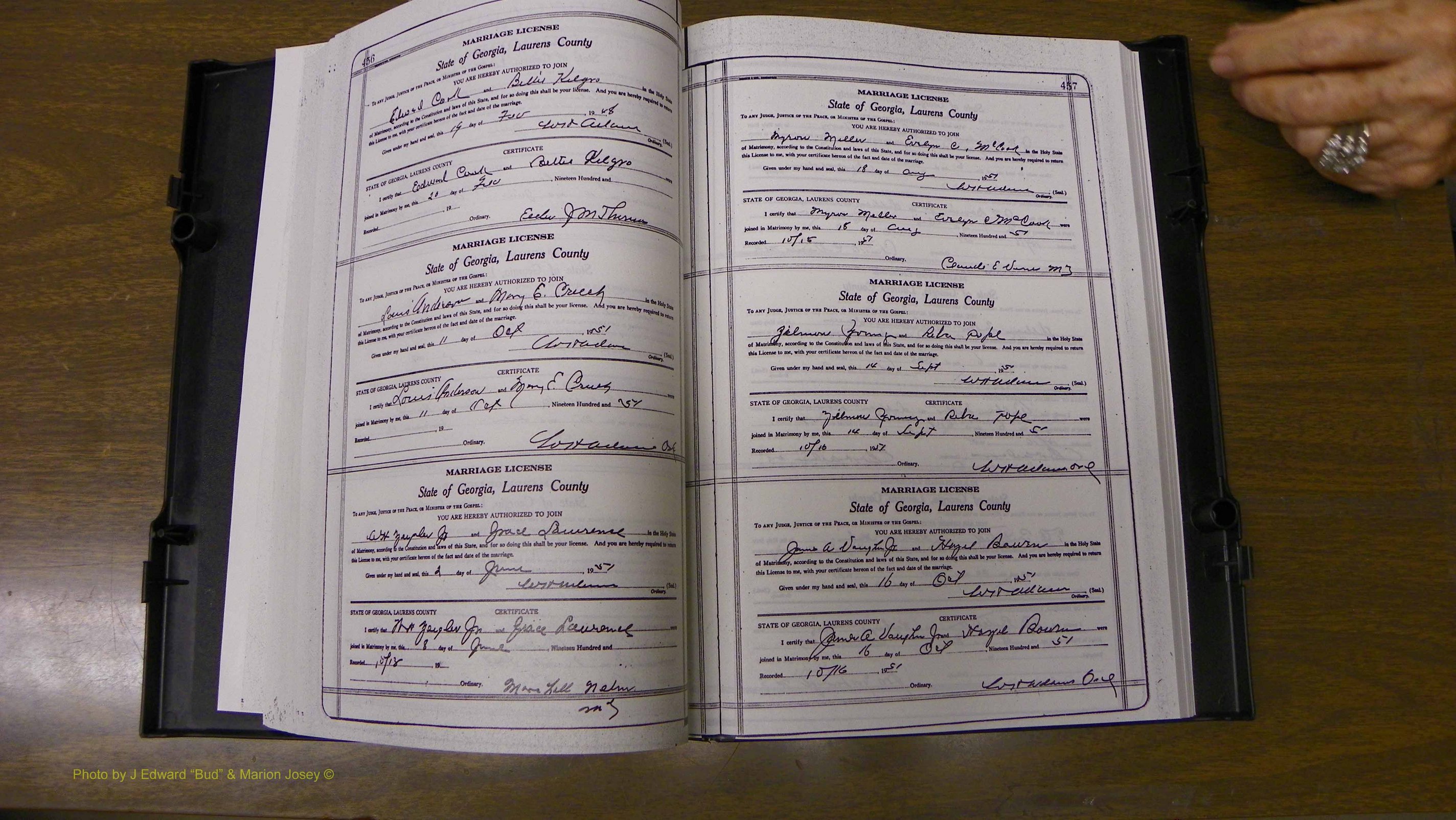 Laurens Co, GA, Marriages Book W, 1944 - 1955, White, P 456-457.JPG