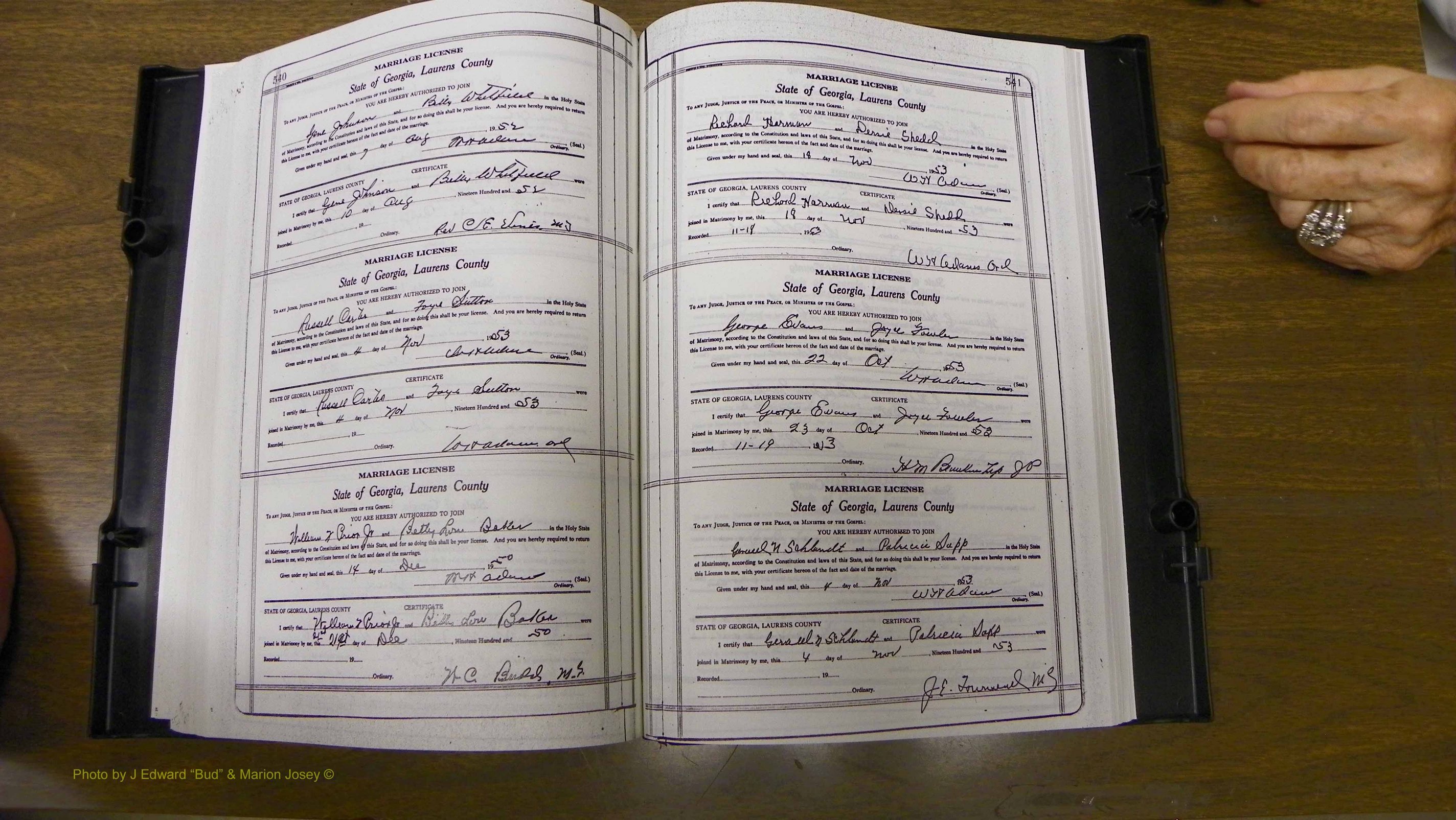 Laurens Co, GA, Marriages Book W, 1944 - 1955, White, P 540-541.JPG