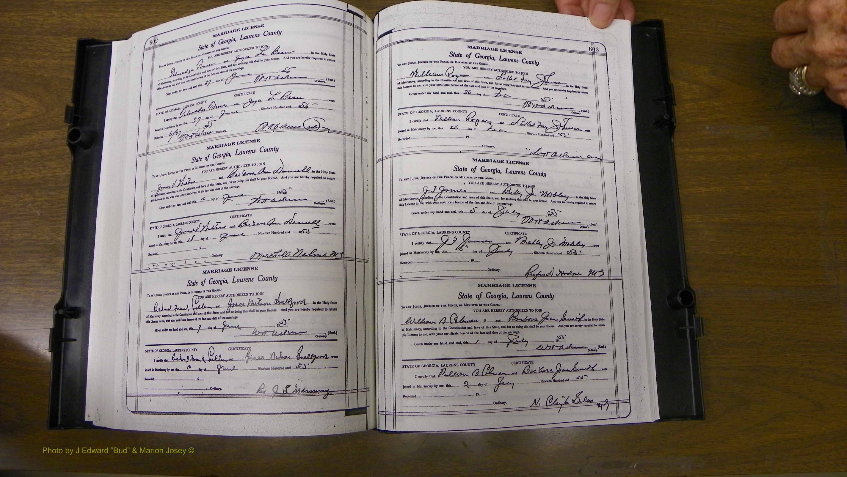 Laurens Co, GA, Marriages Book W, 1944 - 1955, White, P 602-603.JPG
