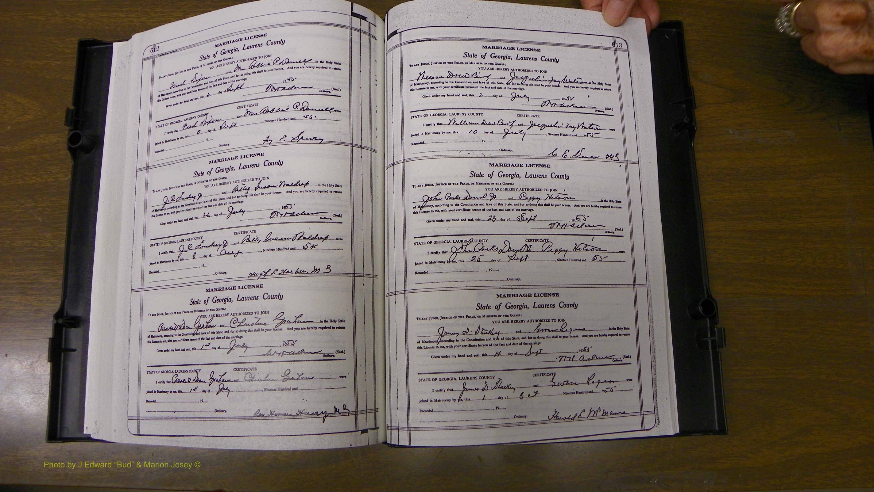 Laurens Co, GA, Marriages Book W, 1944 - 1955, White, P 612-613.JPG