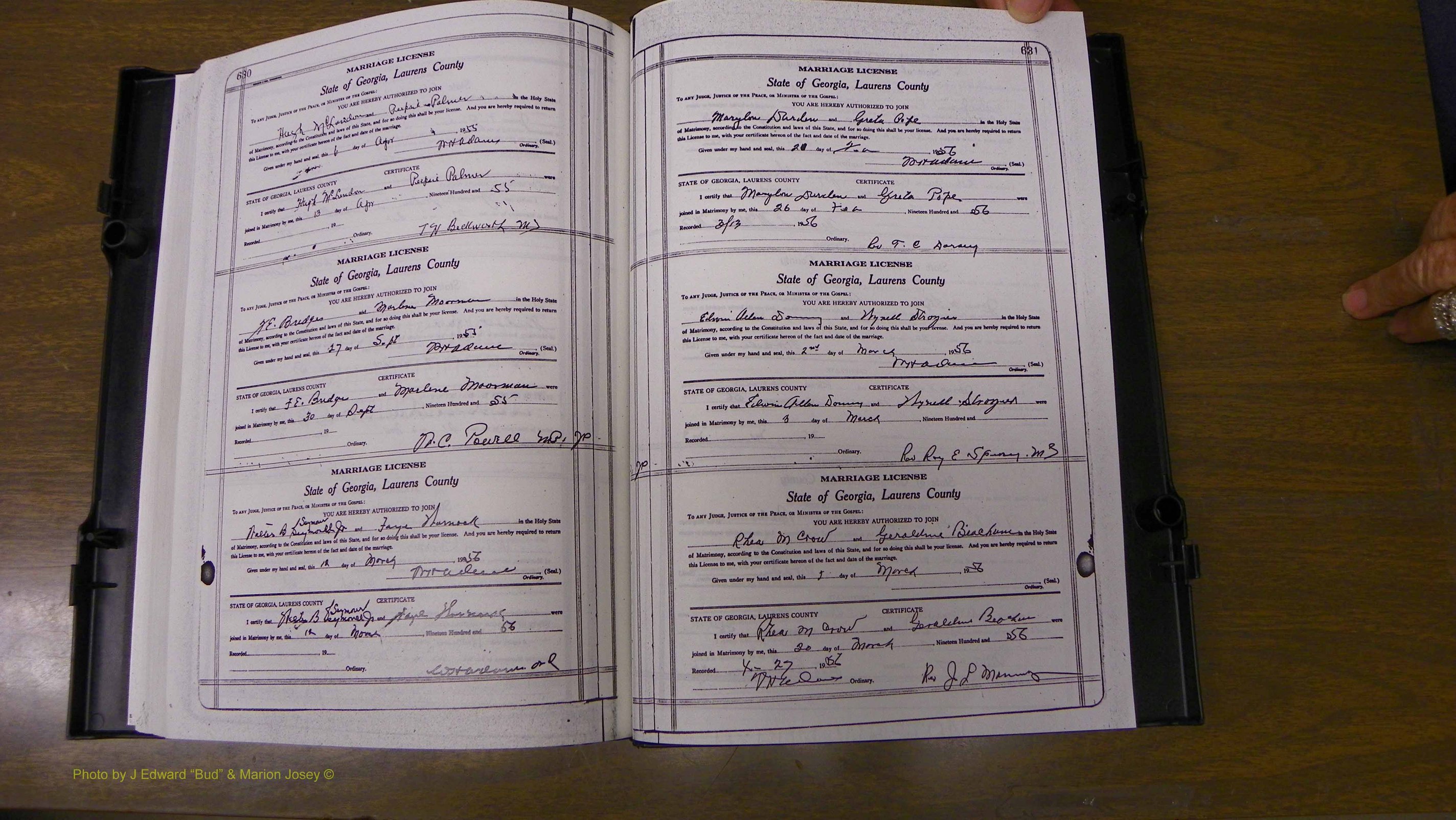 Laurens Co, GA, Marriages Book W, 1944 - 1955, White, P 630-631.JPG