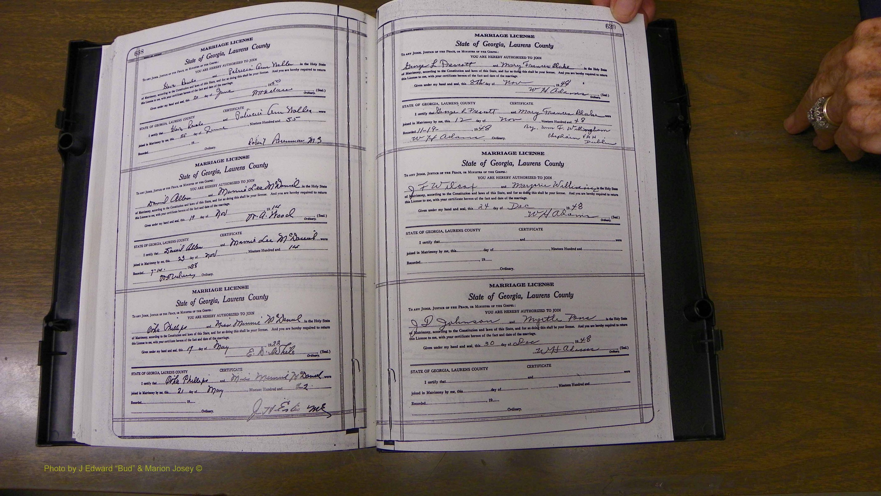 Laurens Co, GA, Marriages Book W, 1944 - 1955, White, P 638-639.JPG