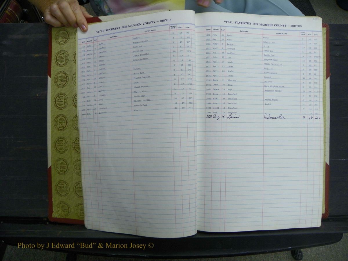 Madison Births & Deaths, Book 2, L-Z, + Delayed Book 2 011.JPG