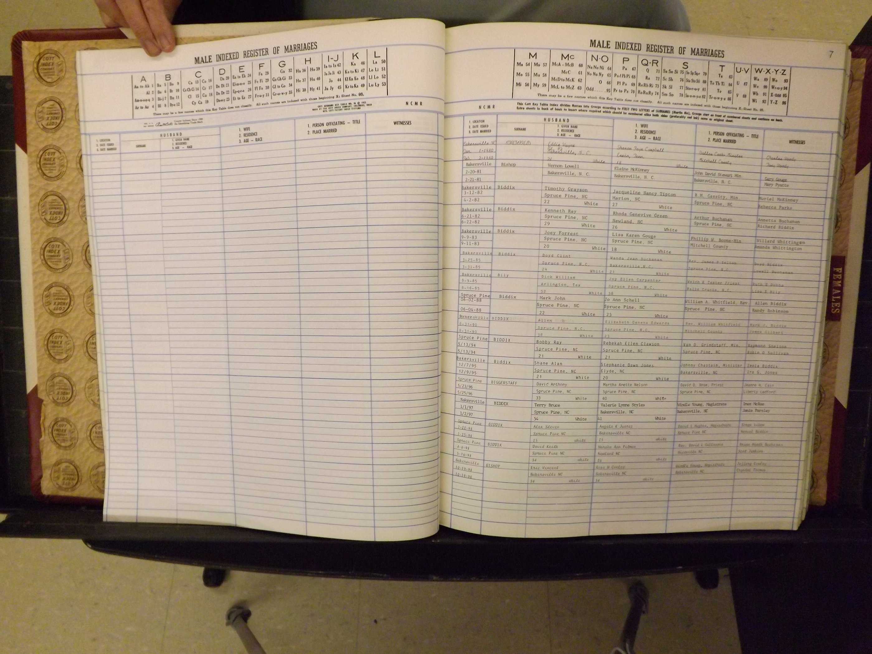 Mitchell Co, NC, Marriage Book 9, Male & Female, 1979-1999 (110).JPG